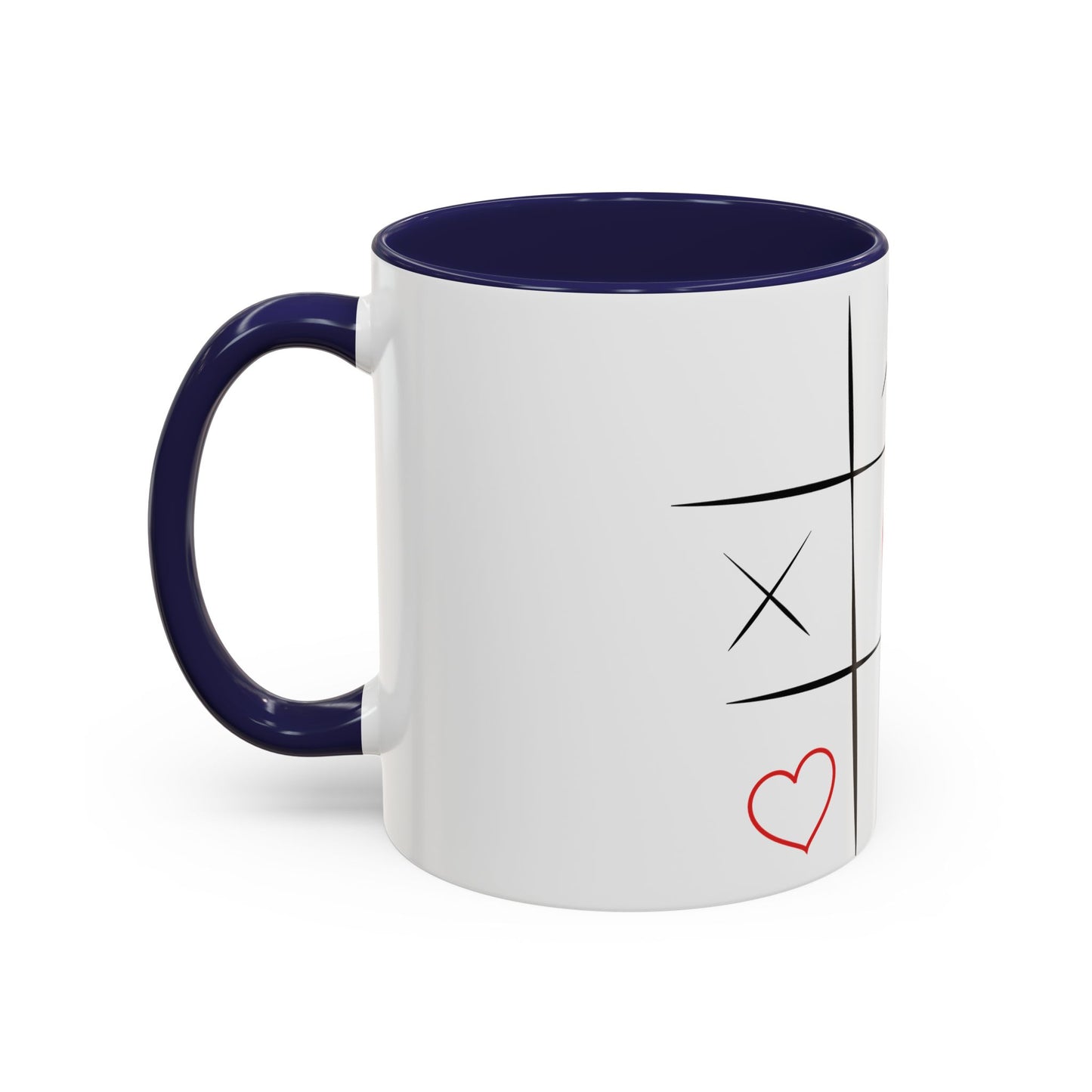 Heart Tic-Tac-Toe Accent Coffee Mug — Romantic Red Heart Game Design (11/15oz)
