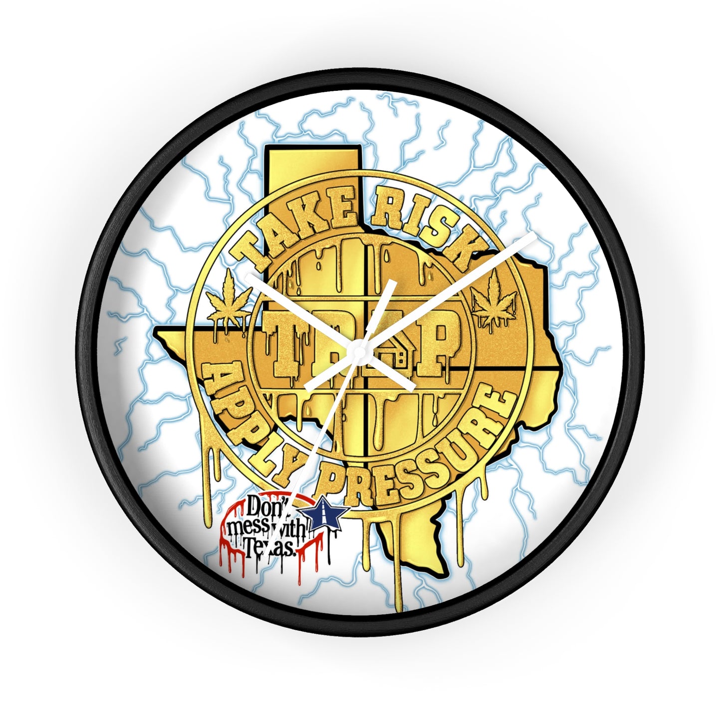 Take Risk Apply Pressure Wall Clock — Bold Texas Drip Graphic Timepiece