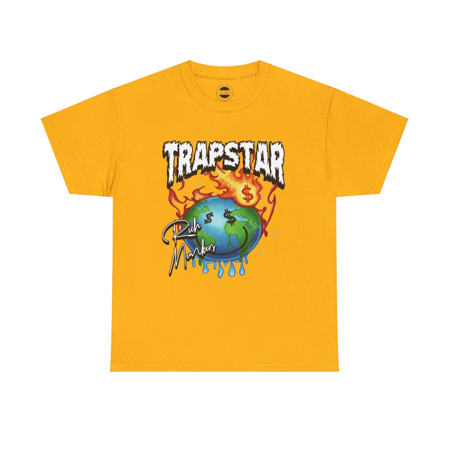Trapstar "World Full of Money" Graphic Tee — Streetwear Earth & Flame Design