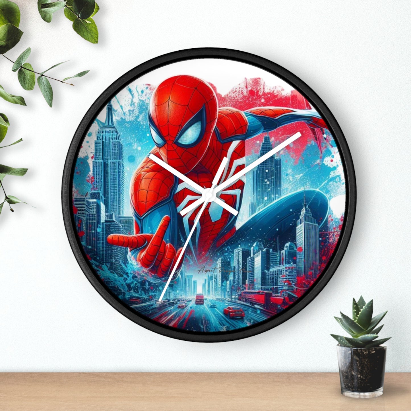Superhero Wall Clock — Red & Blue City Web-Slinger Design