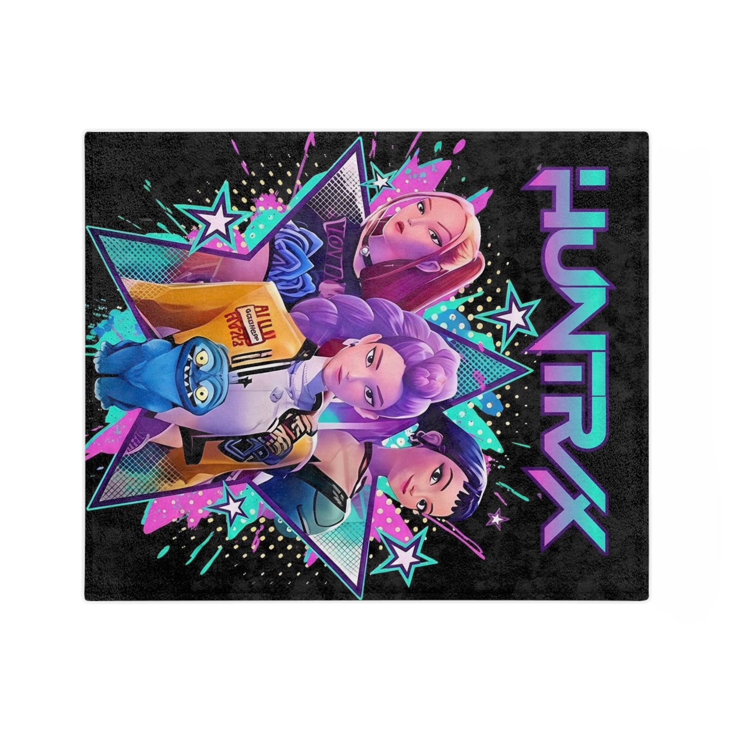 HUNTRX Anime Character Velveteen Microfiber Blanket — Neon Kawaii Gamer Throw