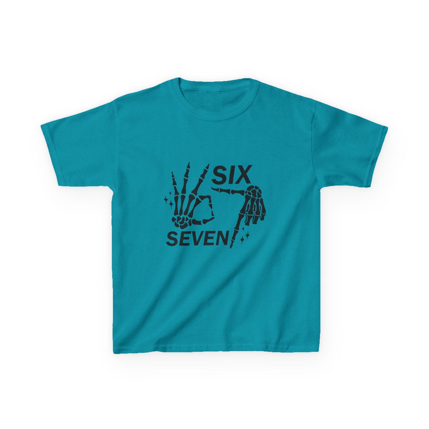 Kids Tee — 'Six Seven' Skeleton Hand Graphic Kids T‑Shirt (Skull Halloween Shirt)