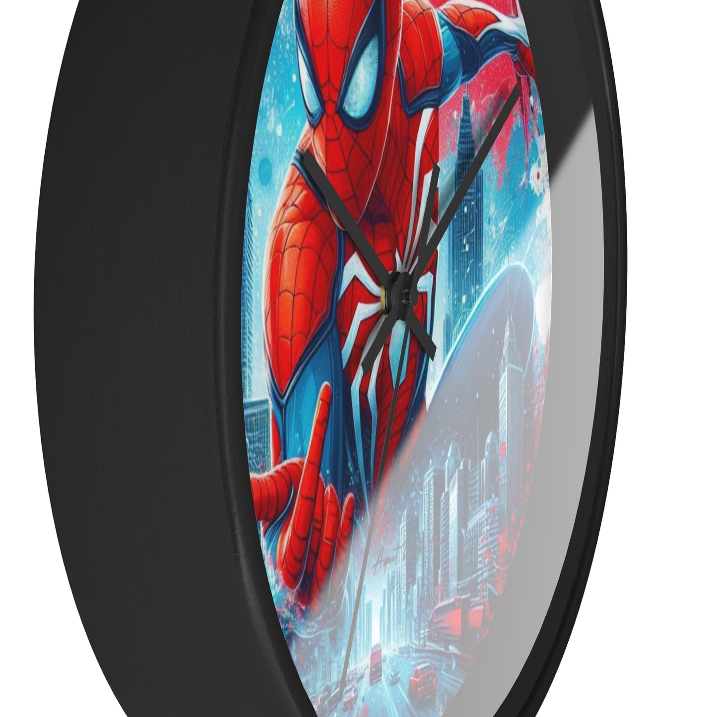 Superhero Wall Clock — Red & Blue City Web-Slinger Design