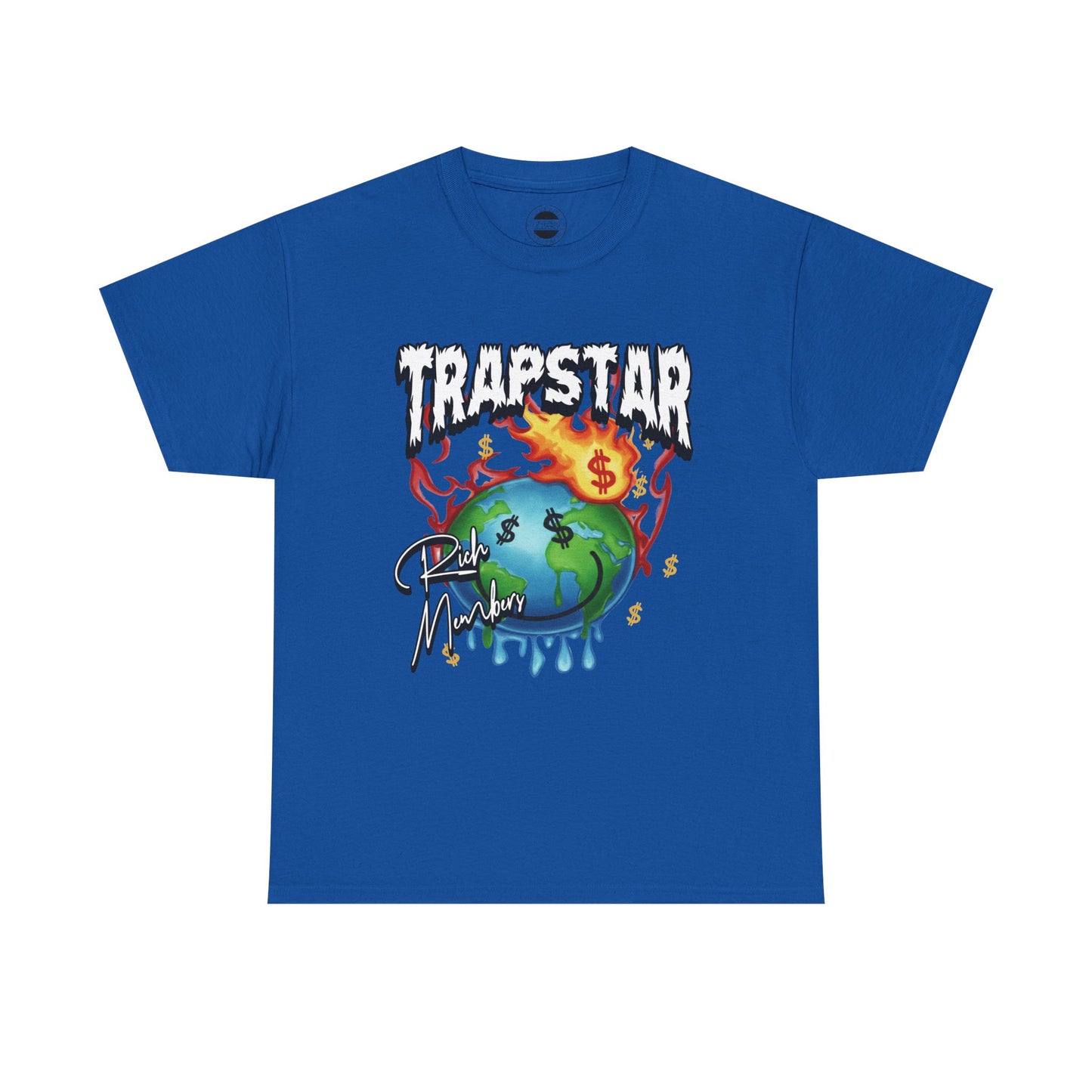 Trapstar "World Full of Money" Graphic Tee — Streetwear Earth & Flame Design
