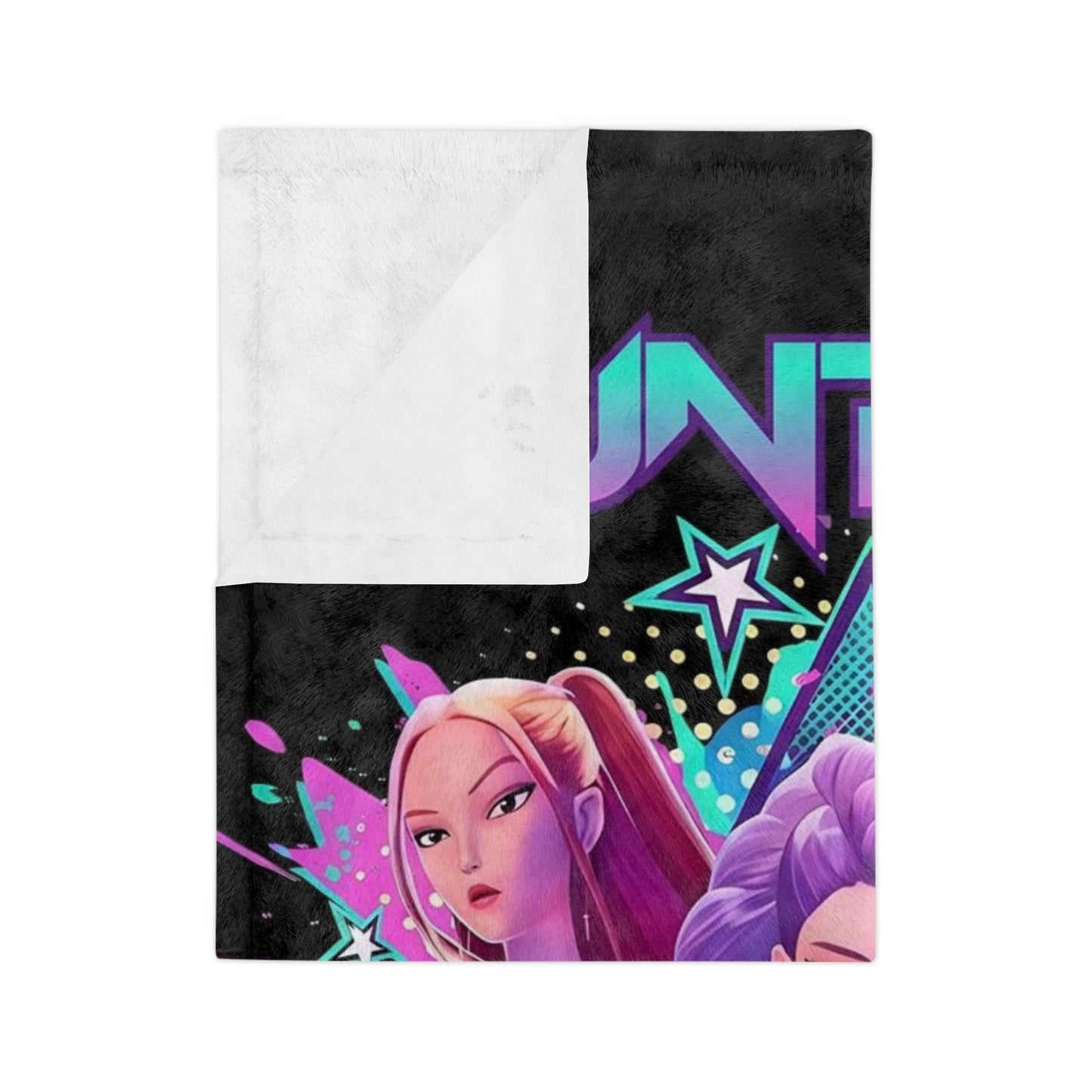 HUNTRX Anime Character Velveteen Microfiber Blanket — Neon Kawaii Gamer Throw