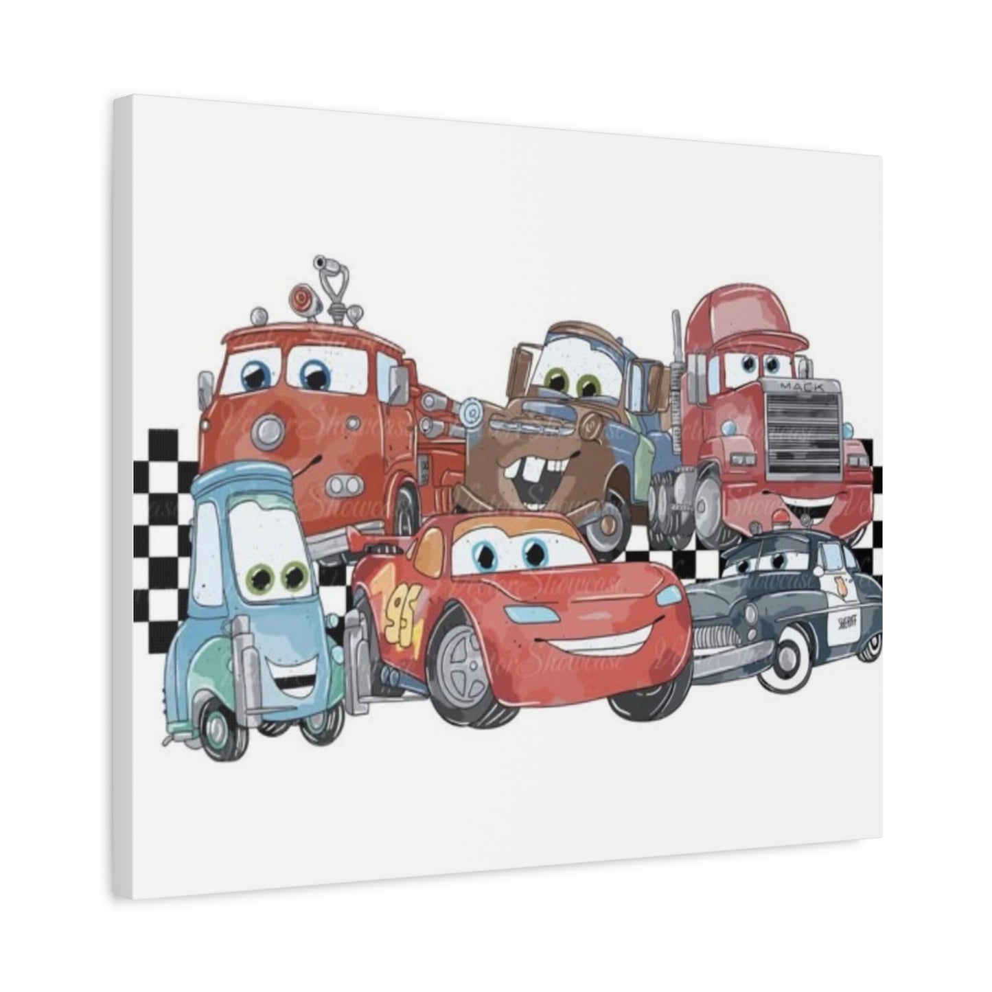 Kids Racing Cars Canvas Wall Art — Lightning McQueen & Friends Stretched Matte Print