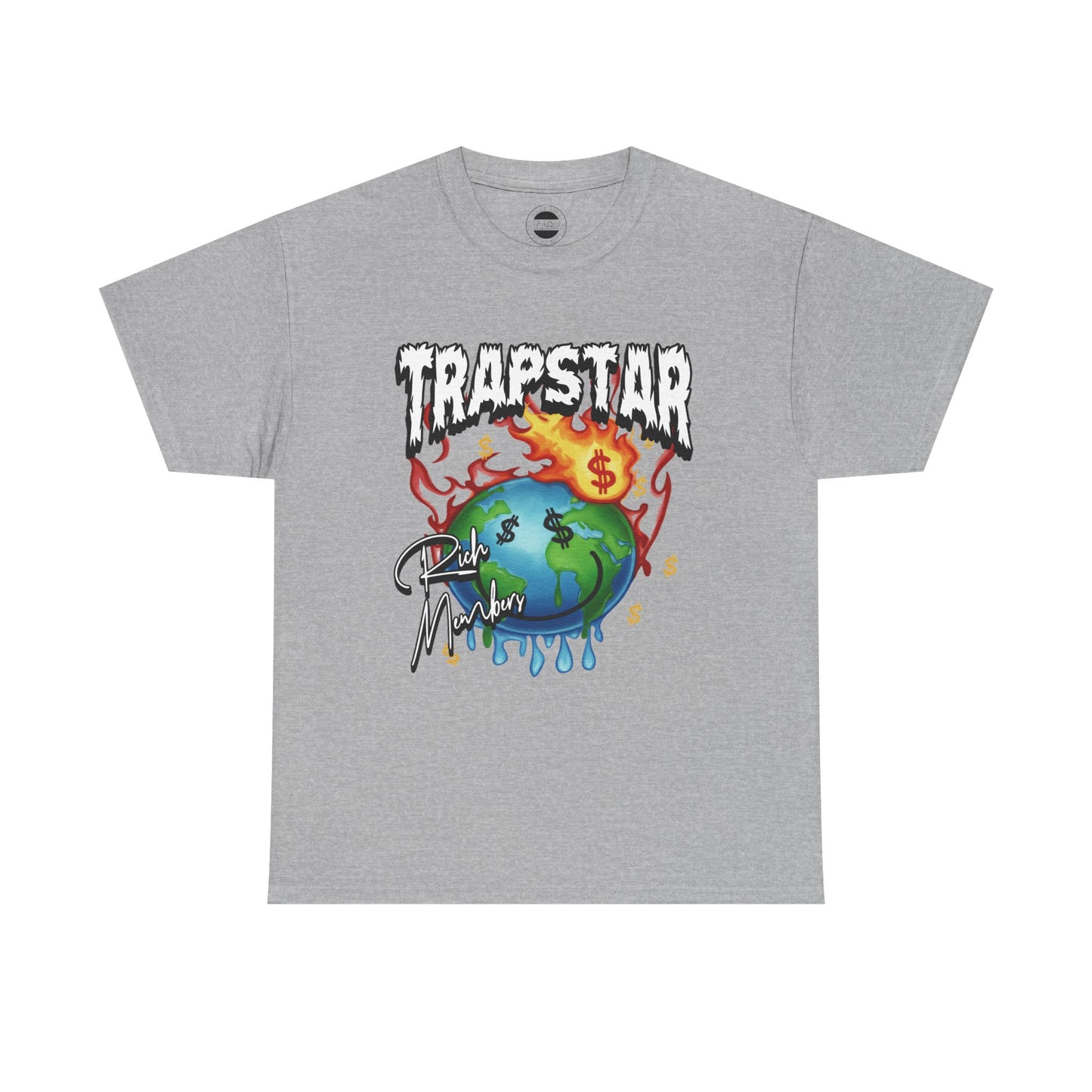 Trapstar "World Full of Money" Graphic Tee — Streetwear Earth & Flame Design