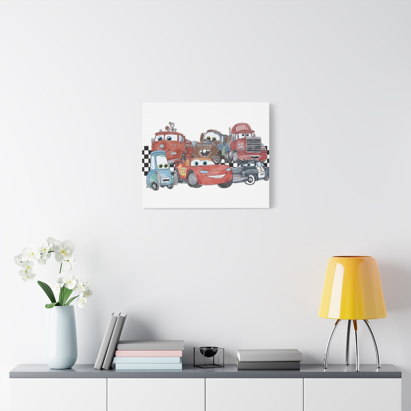Kids Racing Cars Canvas Wall Art — Lightning McQueen & Friends Stretched Matte Print