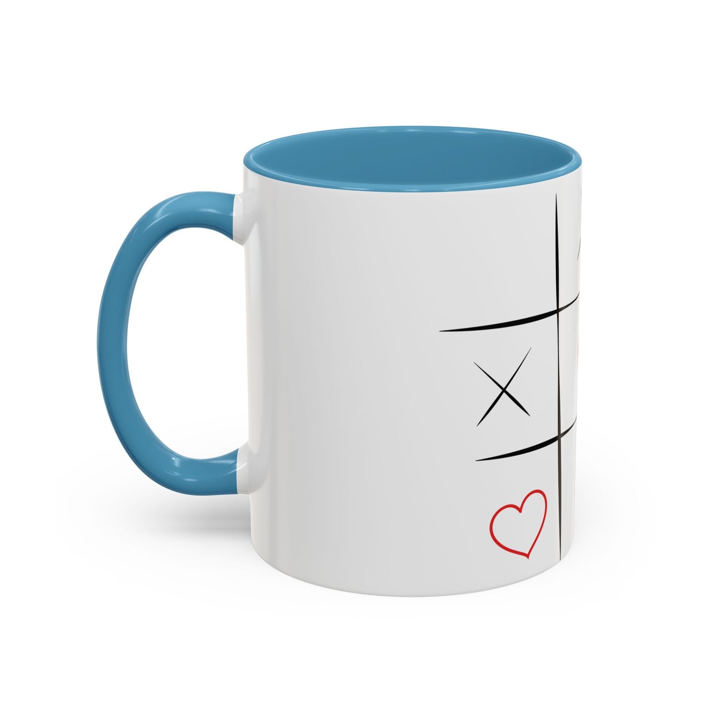 Heart Tic-Tac-Toe Accent Coffee Mug — Romantic Red Heart Game Design (11/15oz)
