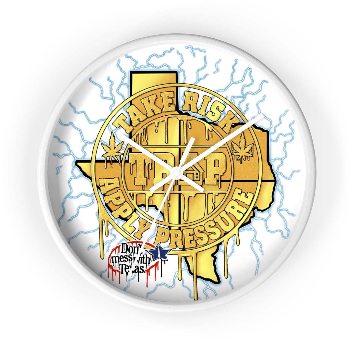 Take Risk Apply Pressure Wall Clock — Bold Texas Drip Graphic Timepiece