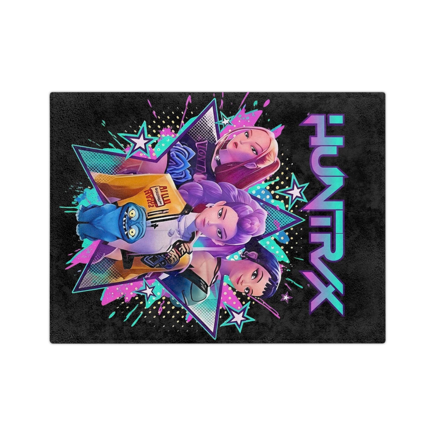 HUNTRX Anime Character Velveteen Microfiber Blanket — Neon Kawaii Gamer Throw