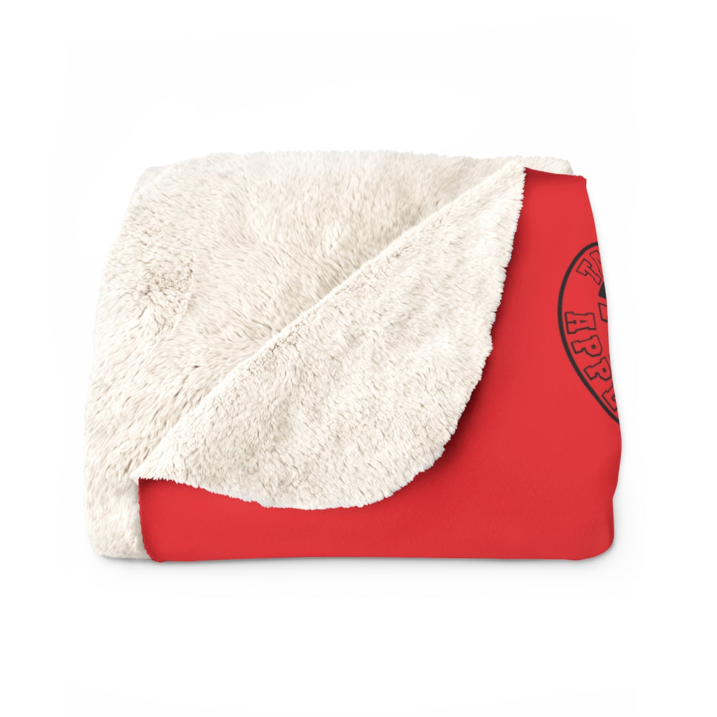 Sherpa Fleece Blanket - Red Patterned Cozy Throw with Black Emblem Motif
