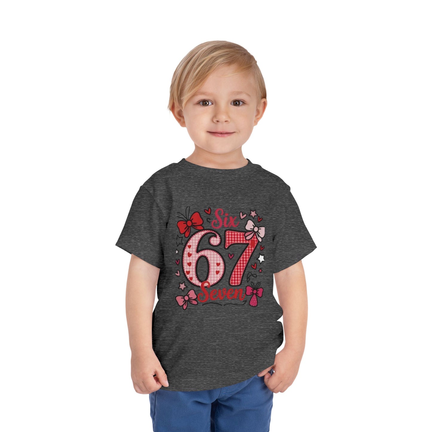 Girls' 'Six 67 Seven' Birthday Toddler Tee — Pink Bow 6th Birthday Shirt