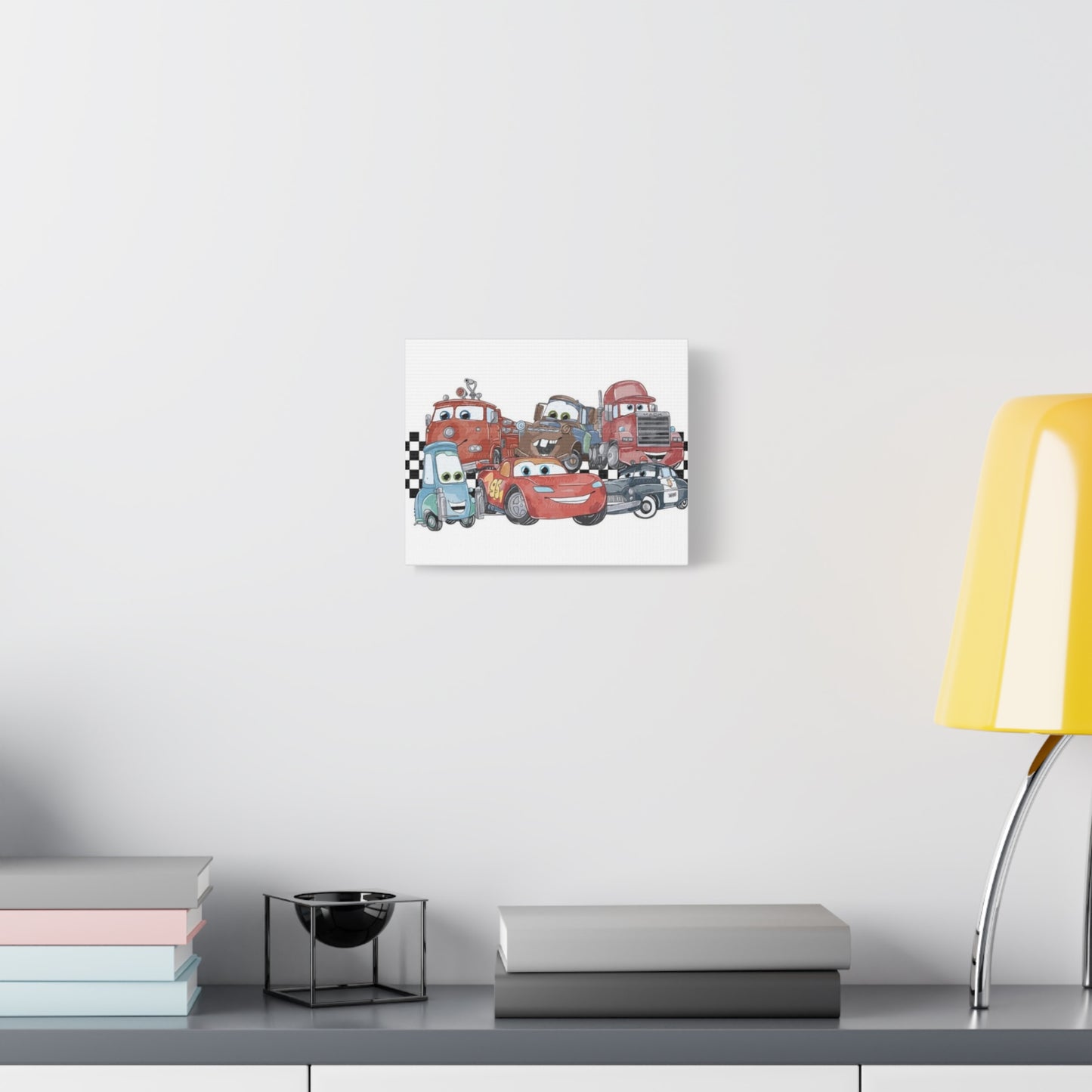 Kids Racing Cars Canvas Wall Art — Lightning McQueen & Friends Stretched Matte Print