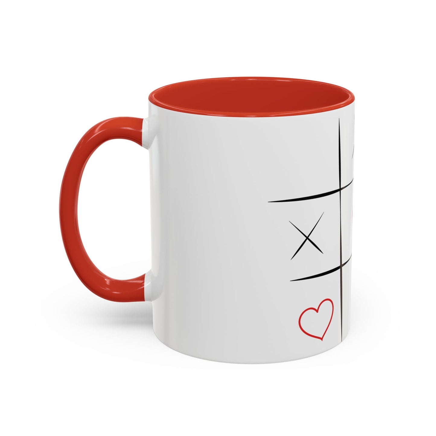 Heart Tic-Tac-Toe Accent Coffee Mug — Romantic Red Heart Game Design (11/15oz)