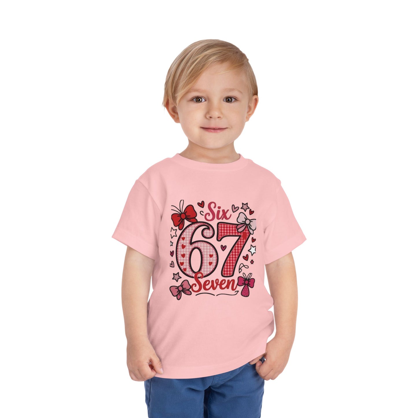 Girls' 'Six 67 Seven' Birthday Toddler Tee — Pink Bow 6th Birthday Shirt