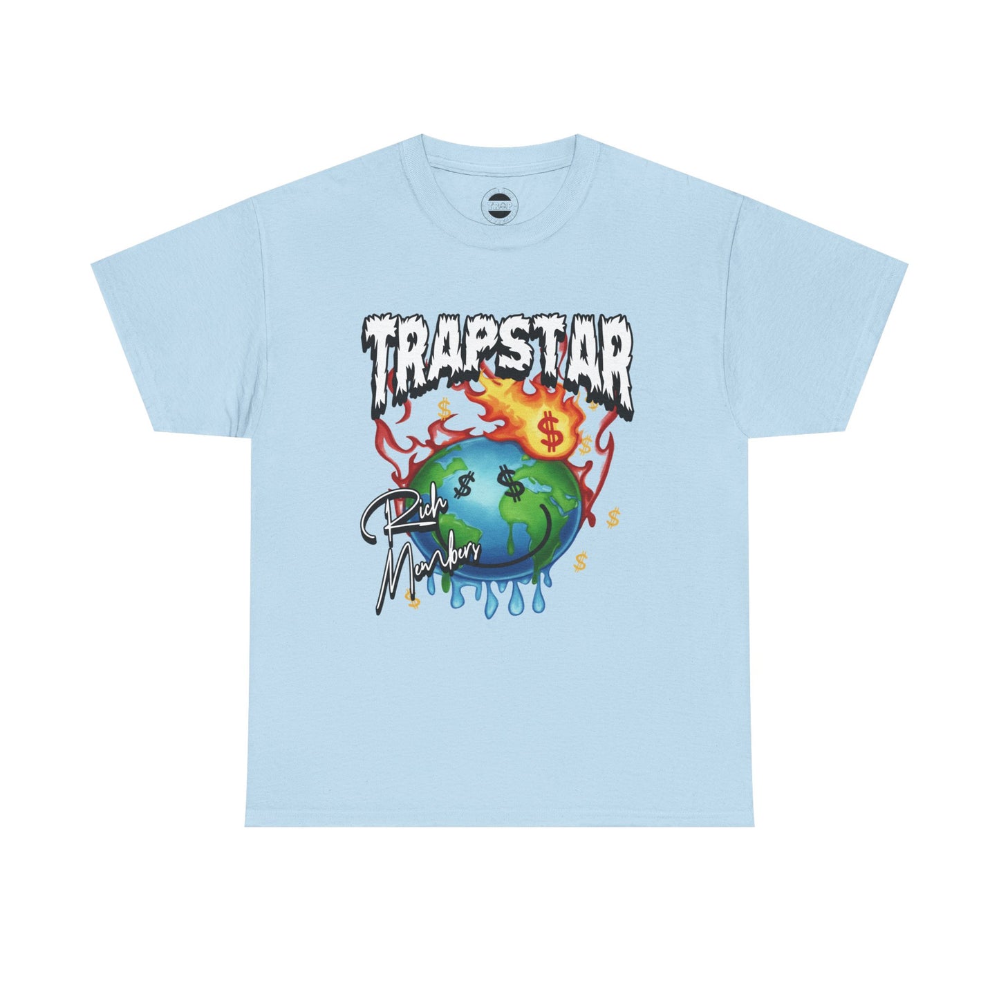 Trapstar "World Full of Money" Graphic Tee — Streetwear Earth & Flame Design