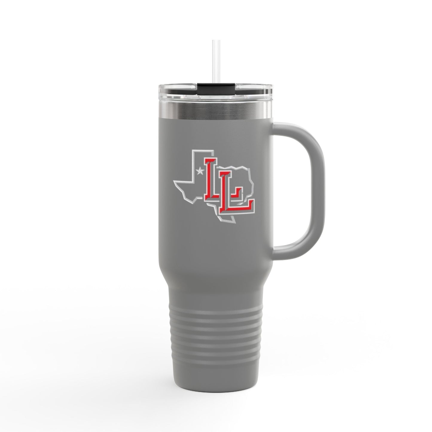 Levelland Lobos 40oz Insulated Travel Mug — Red Texas Initials Tumbler (With Handle & Straw)