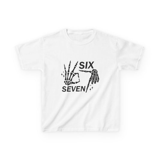 Kids Tee — 'Six Seven' Skeleton Hand Graphic Kids T‑Shirt (Skull Halloween Shirt)