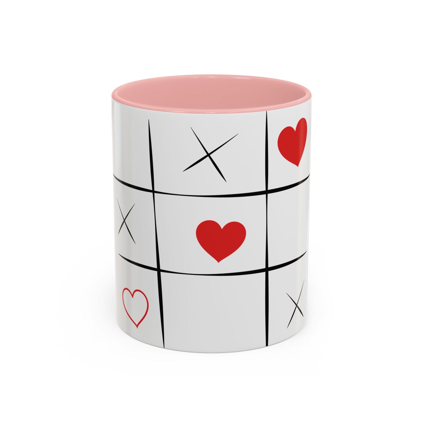 Heart Tic-Tac-Toe Accent Coffee Mug — Romantic Red Heart Game Design (11/15oz)