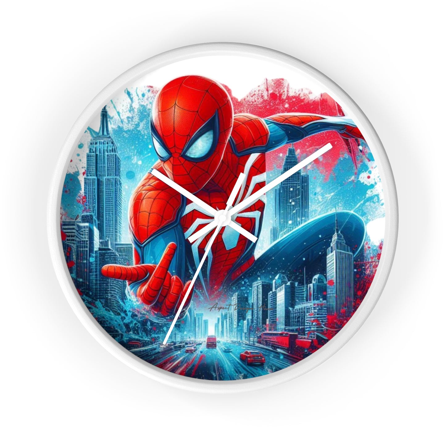 Superhero Wall Clock — Red & Blue City Web-Slinger Design