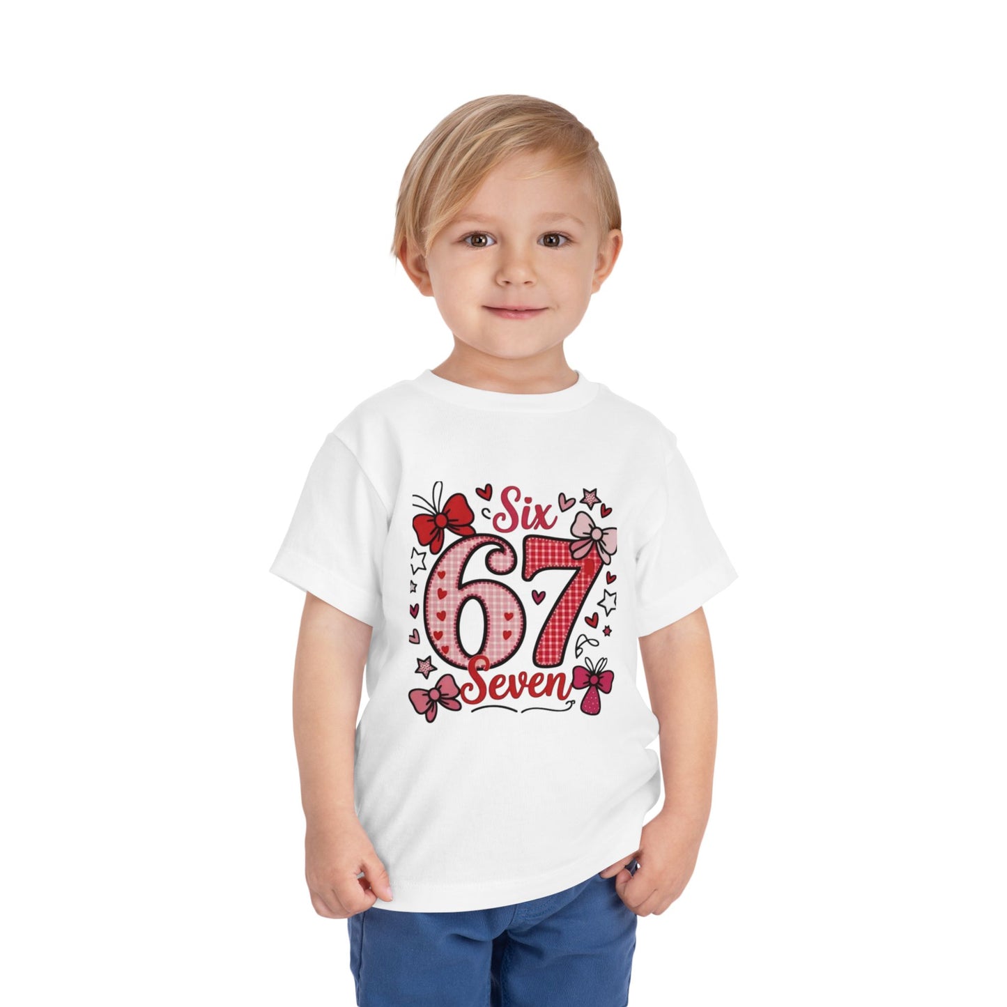 Girls' 'Six 67 Seven' Birthday Toddler Tee — Pink Bow 6th Birthday Shirt