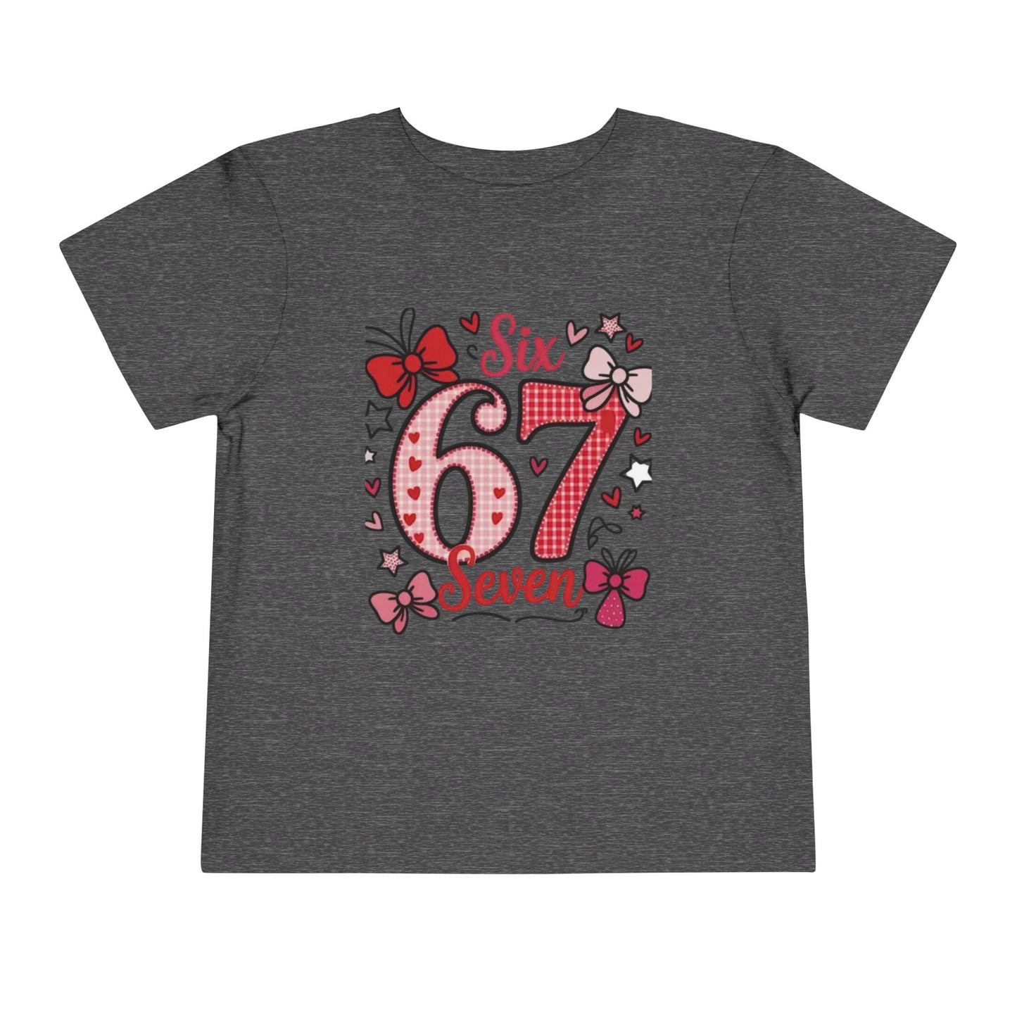 Girls' 'Six 67 Seven' Birthday Toddler Tee — Pink Bow 6th Birthday Shirt