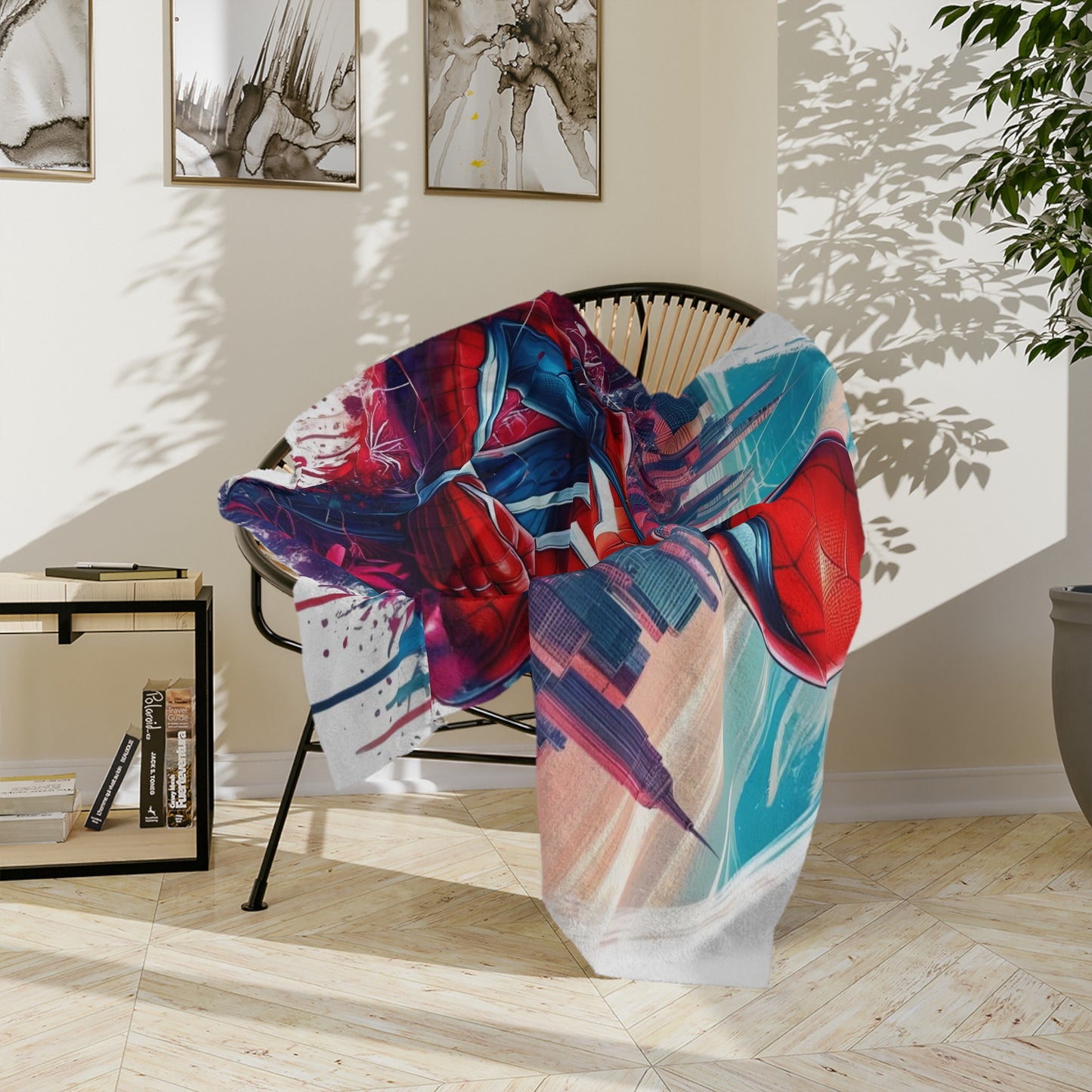 Spider Superhero Blanket – Vibrant Cityscape Velveteen Throw