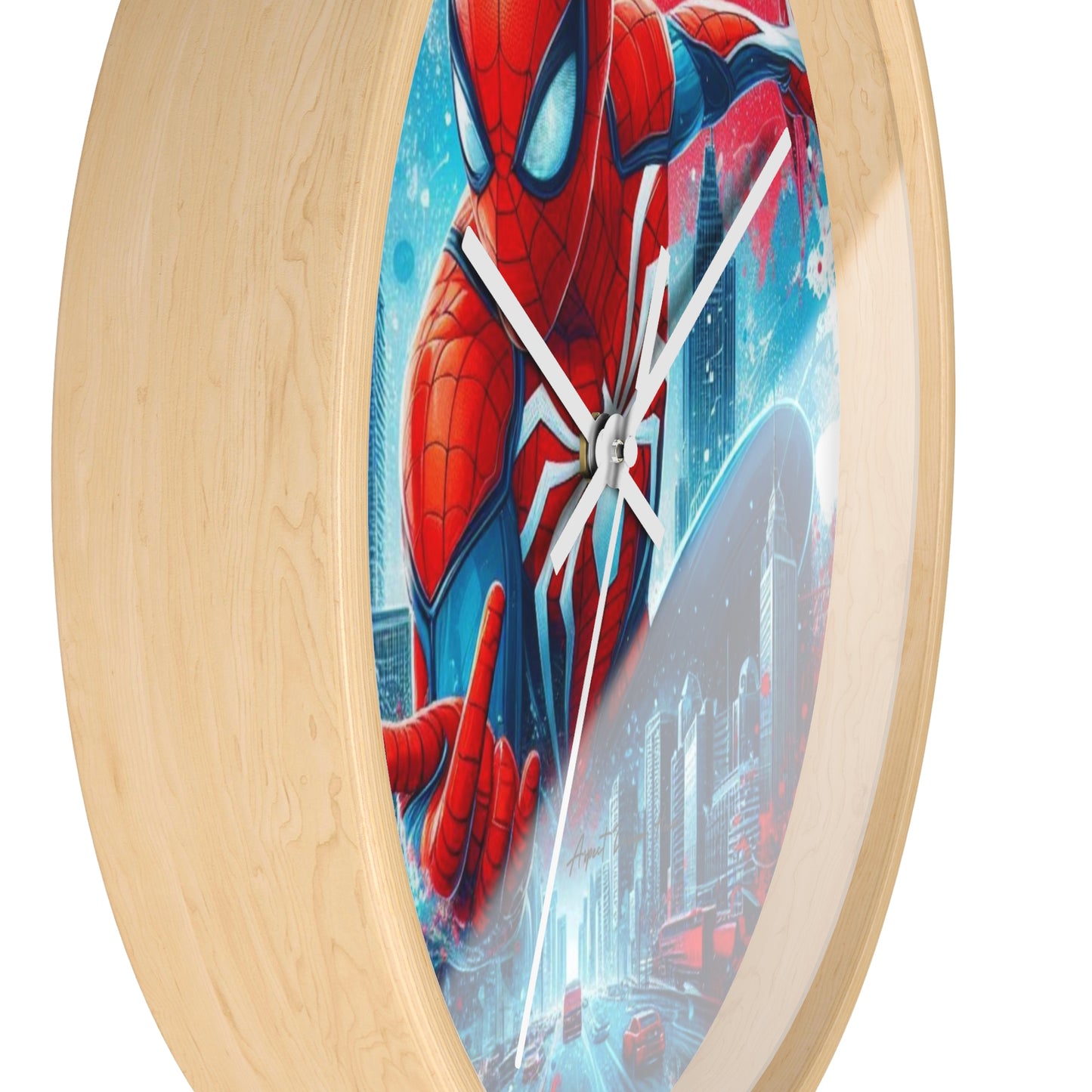 Superhero Wall Clock — Red & Blue City Web-Slinger Design