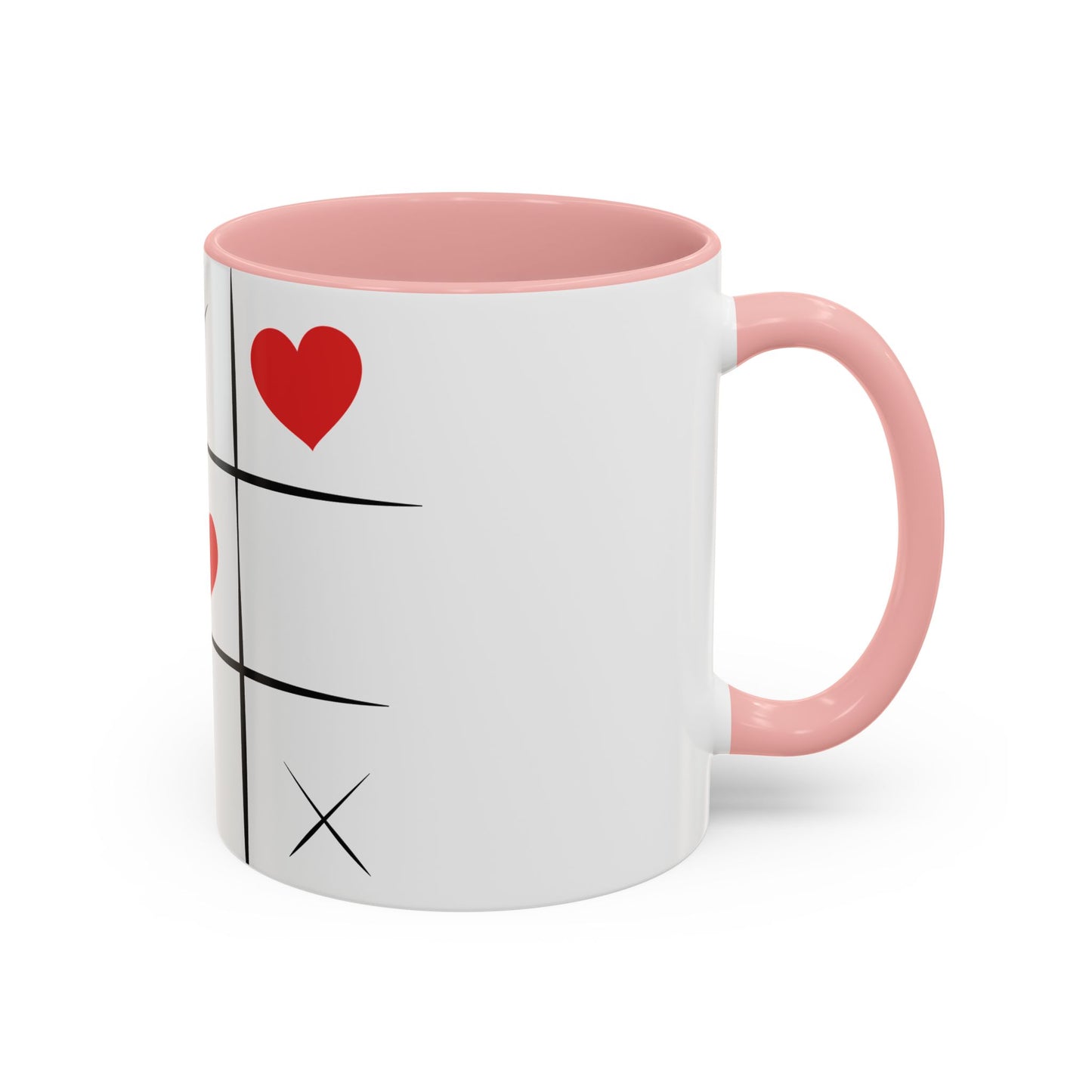 Heart Tic-Tac-Toe Accent Coffee Mug — Romantic Red Heart Game Design (11/15oz)