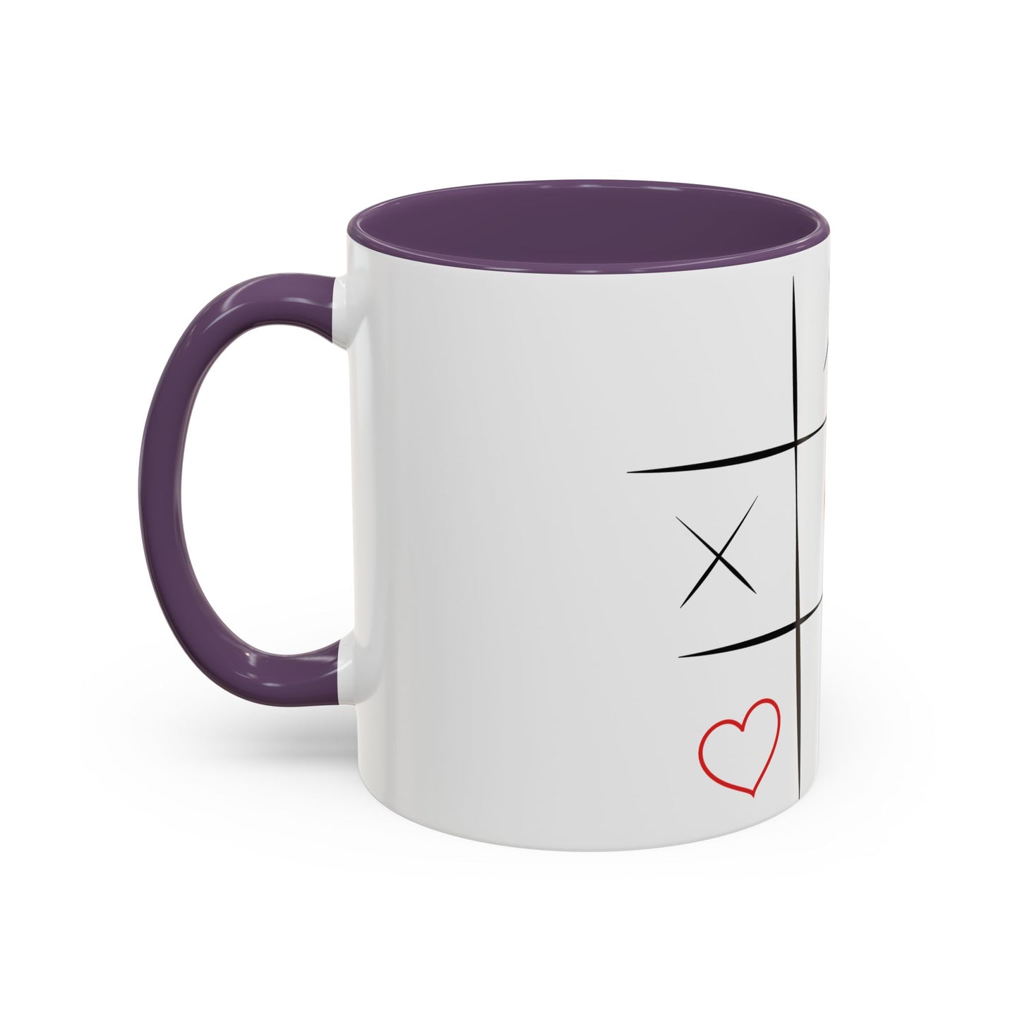 Heart Tic-Tac-Toe Accent Coffee Mug — Romantic Red Heart Game Design (11/15oz)