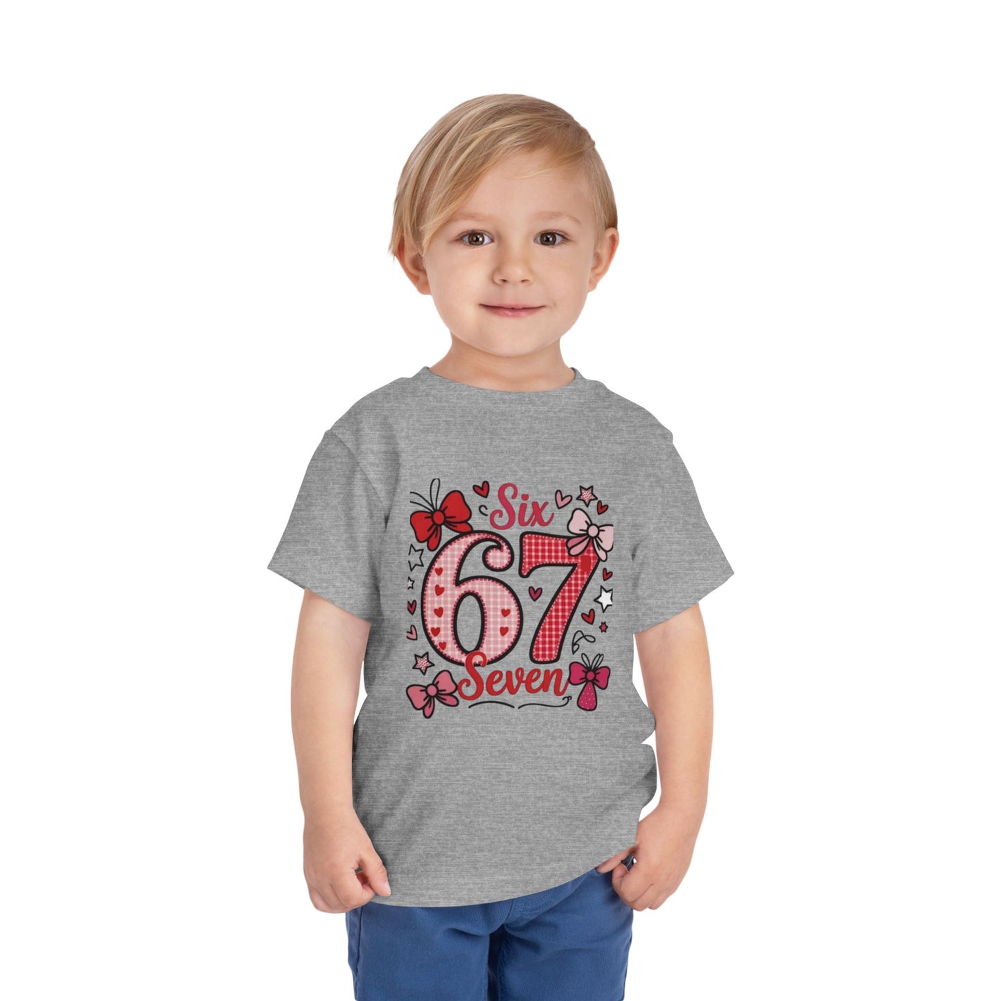 Girls' 'Six 67 Seven' Birthday Toddler Tee — Pink Bow 6th Birthday Shirt