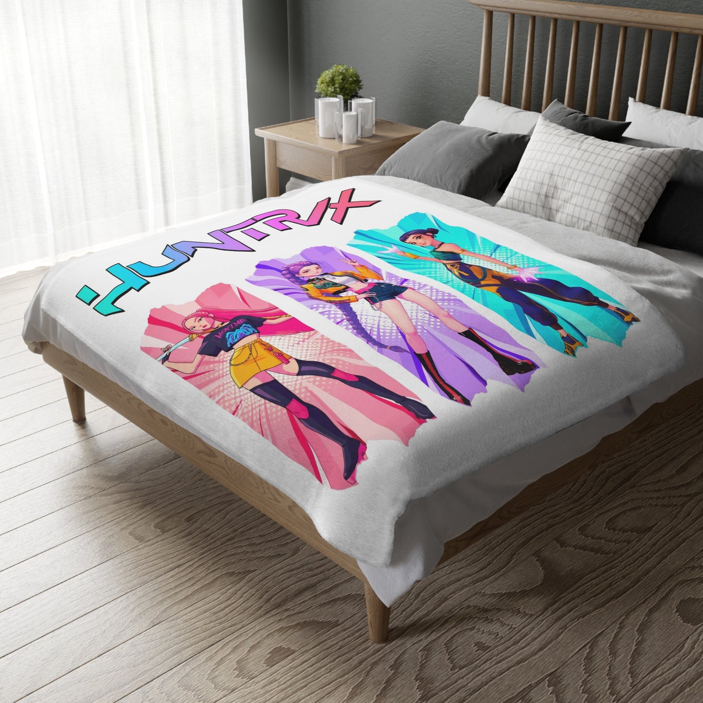 Velveteen Microfiber Blanket — HUNTRX K-Pop Style Character Art Throw