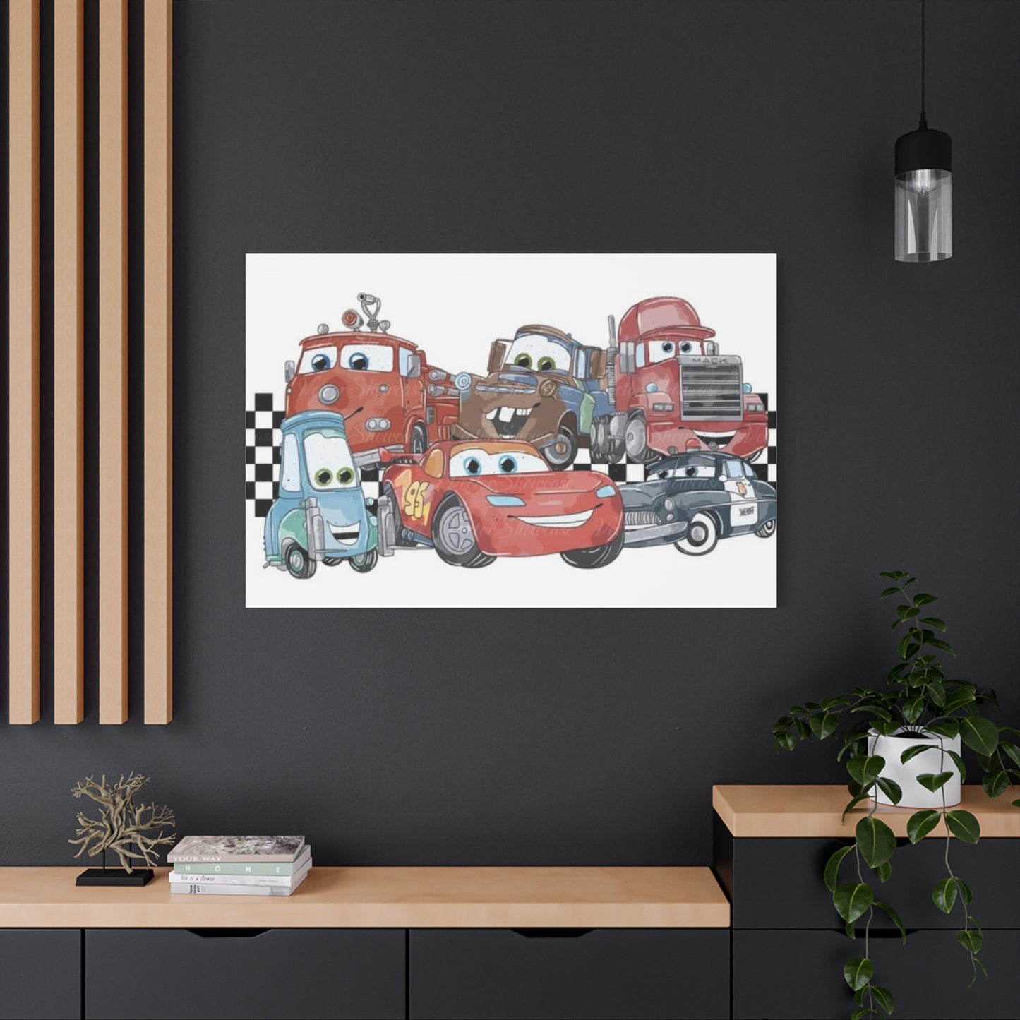 Kids Racing Cars Canvas Wall Art — Lightning McQueen & Friends Stretched Matte Print