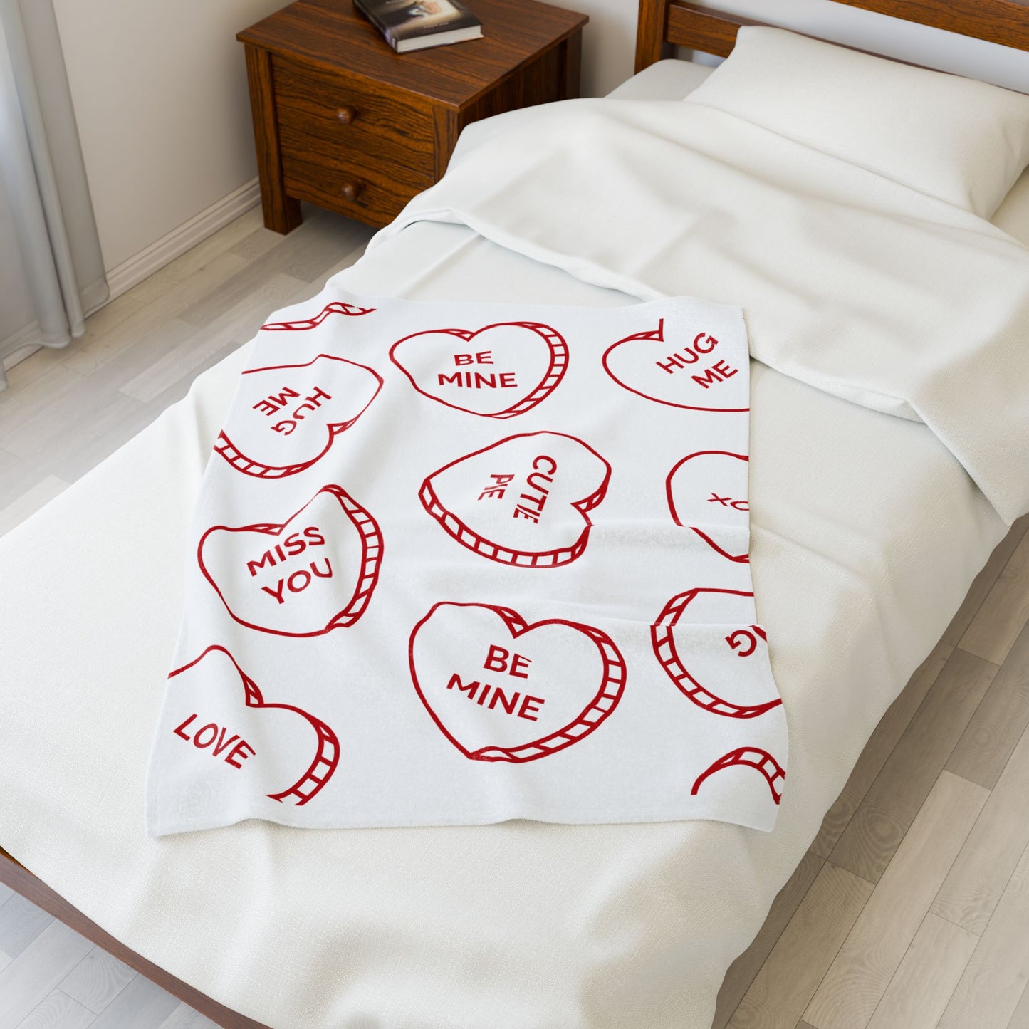 Valentine Conversation Hearts Velveteen Plush Blanket