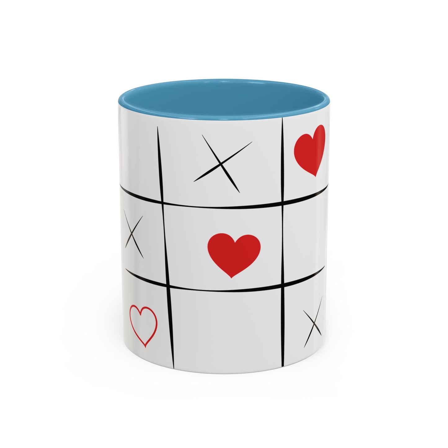 Heart Tic-Tac-Toe Accent Coffee Mug — Romantic Red Heart Game Design (11/15oz)
