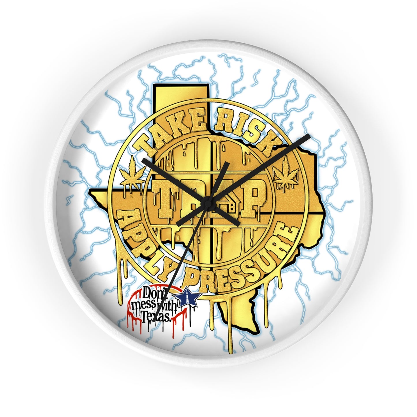 Take Risk Apply Pressure Wall Clock — Bold Texas Drip Graphic Timepiece