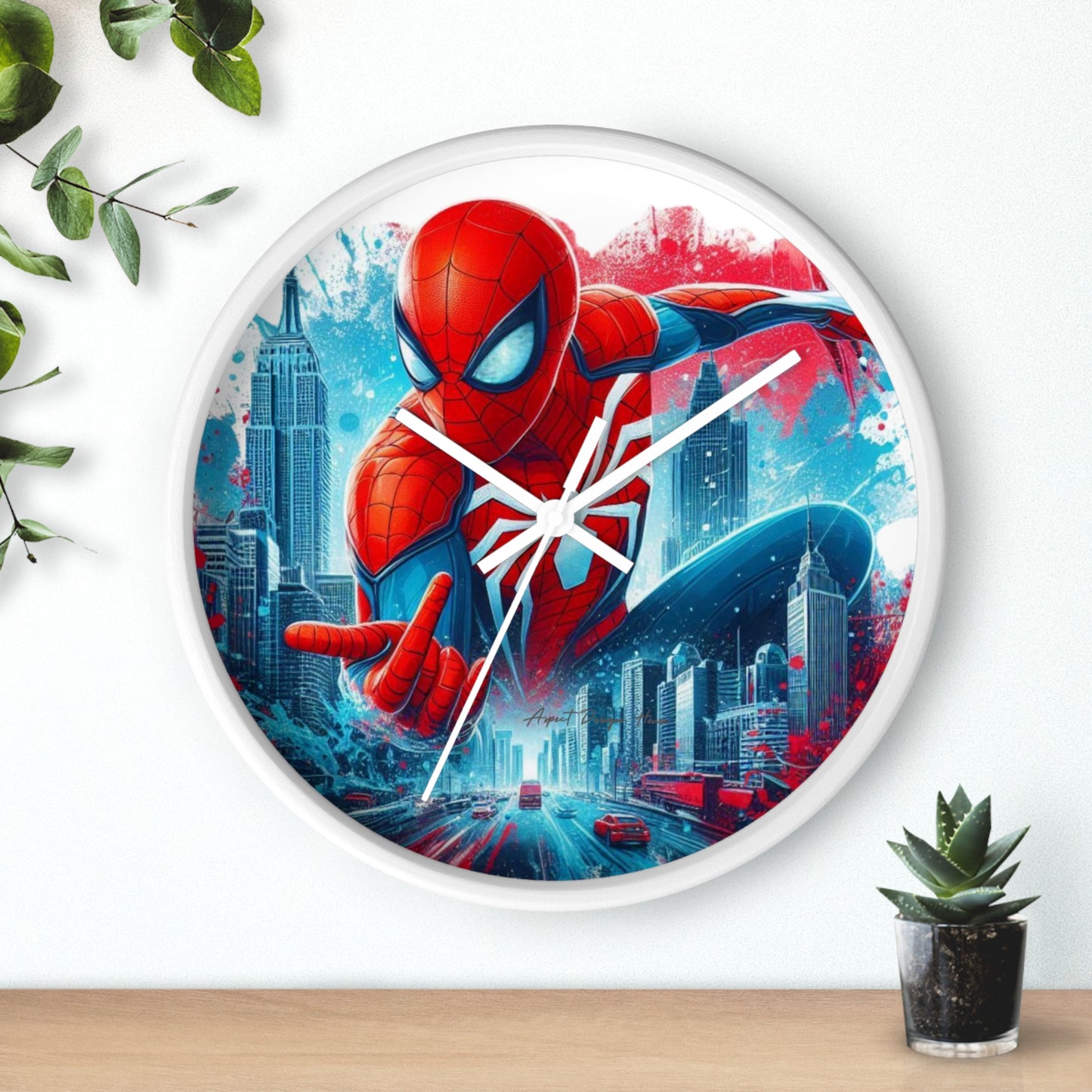 Superhero Wall Clock — Red & Blue City Web-Slinger Design