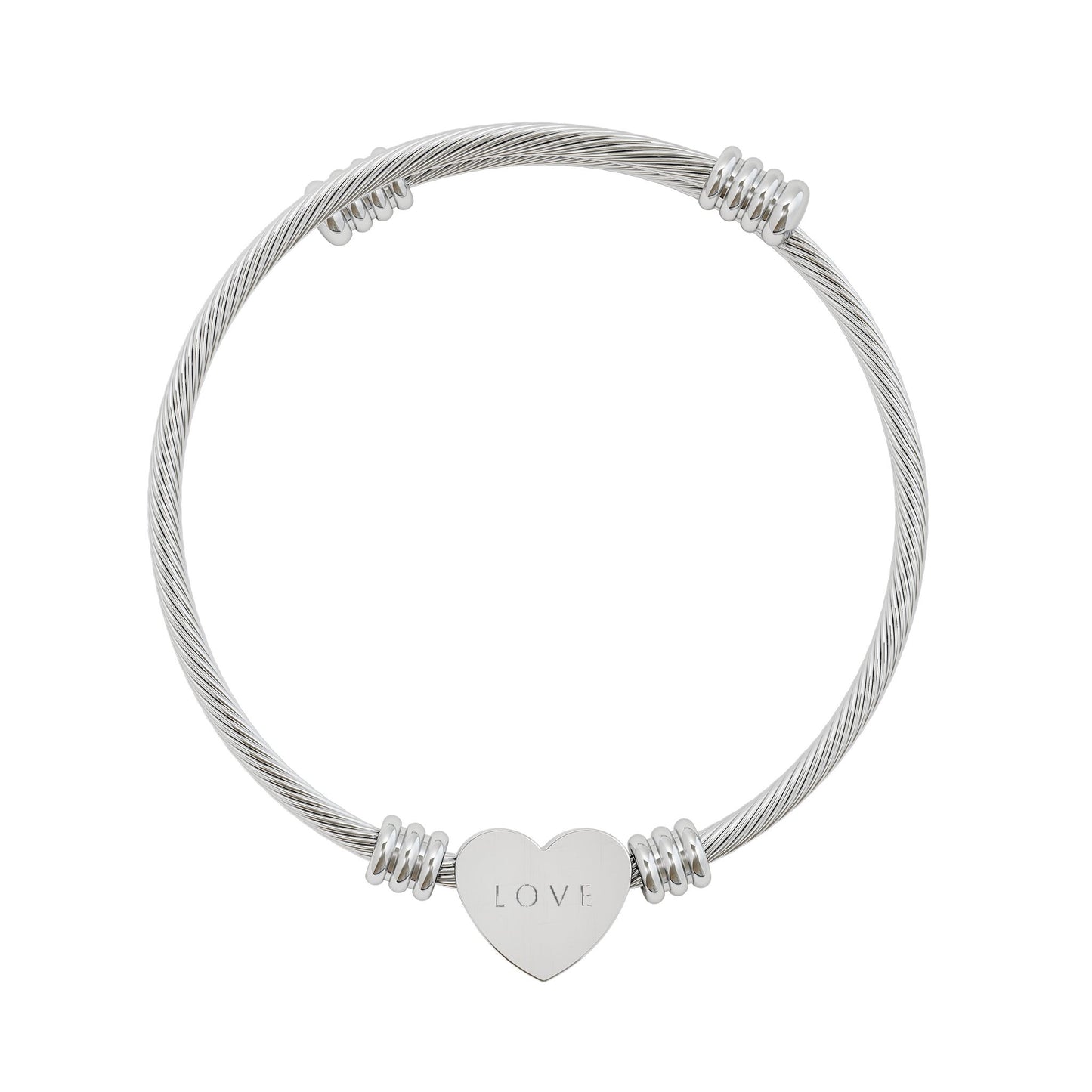Engravable Heart Cuff Bracelet — Personalized Stainless Steel Bangle