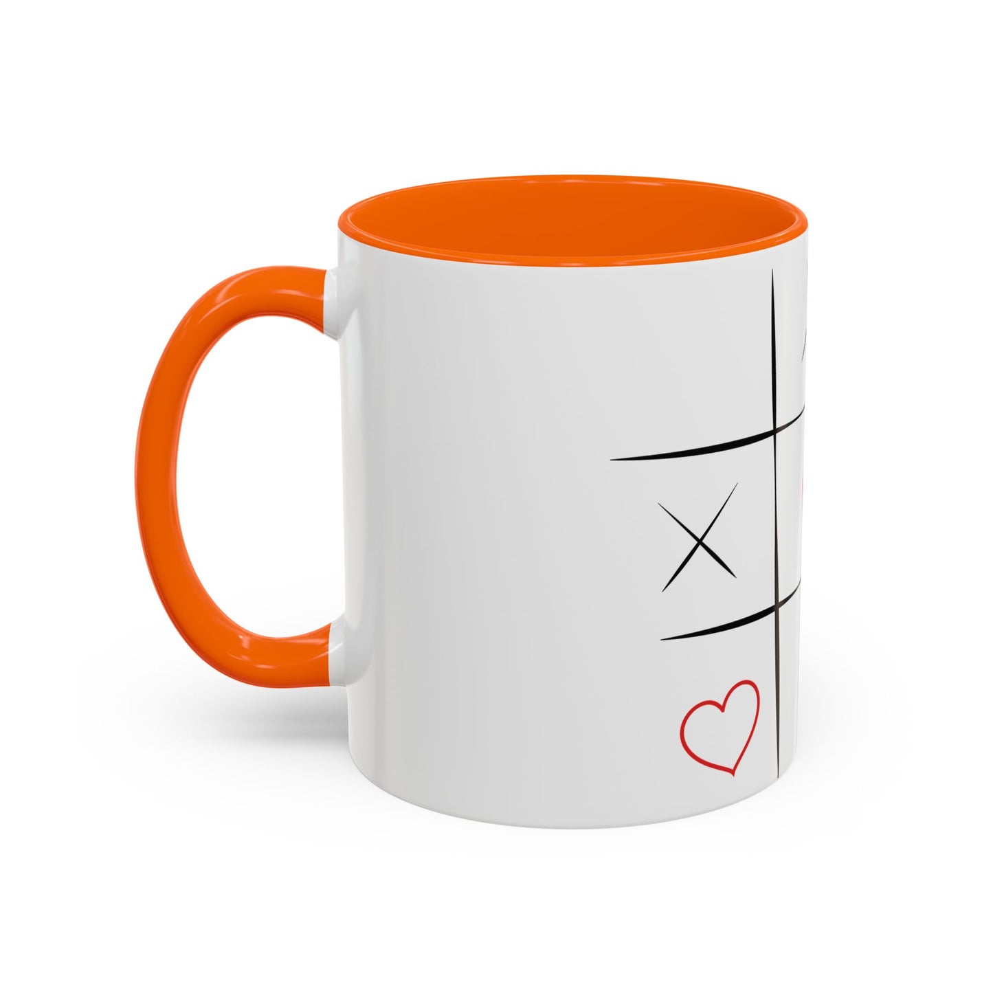 Heart Tic-Tac-Toe Accent Coffee Mug — Romantic Red Heart Game Design (11/15oz)