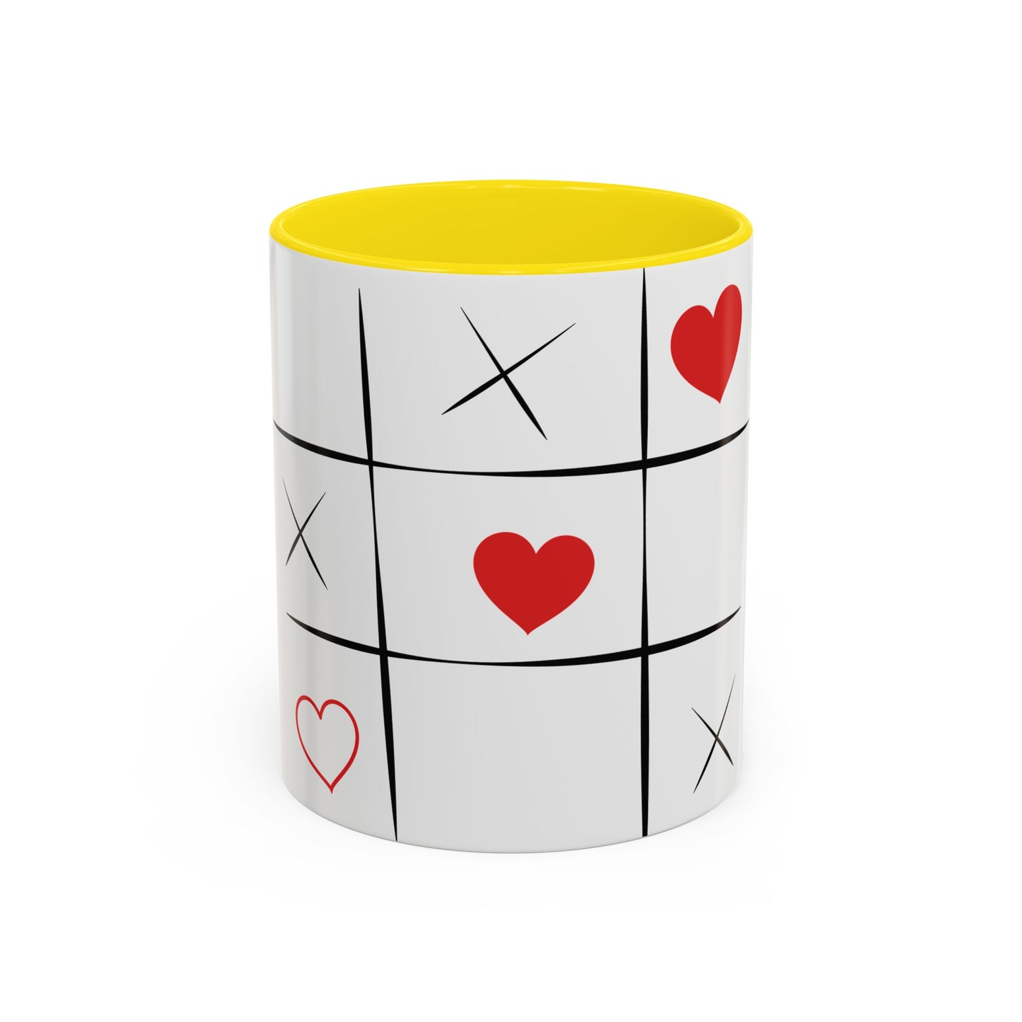 Heart Tic-Tac-Toe Accent Coffee Mug — Romantic Red Heart Game Design (11/15oz)