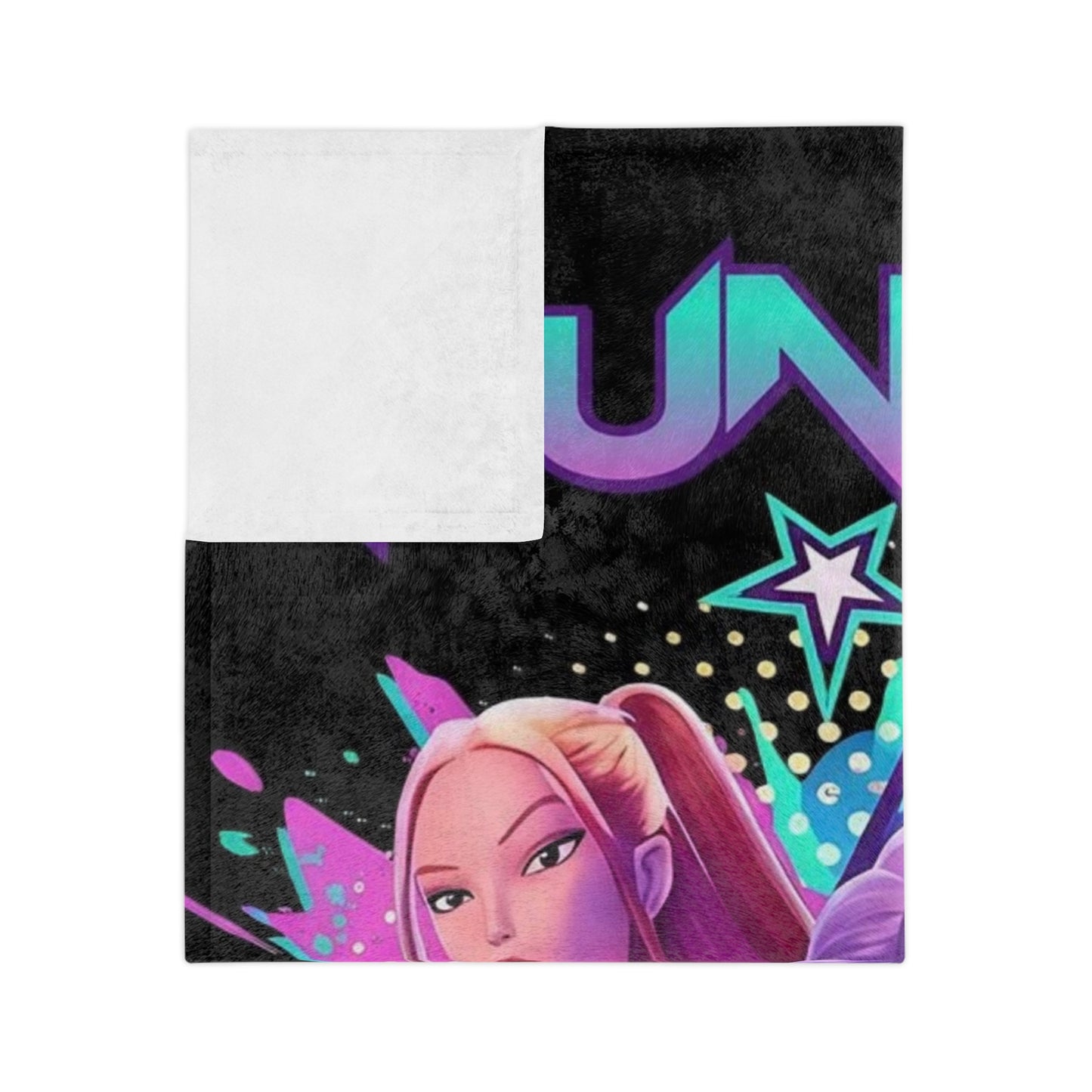 HUNTRX Anime Character Velveteen Microfiber Blanket — Neon Kawaii Gamer Throw