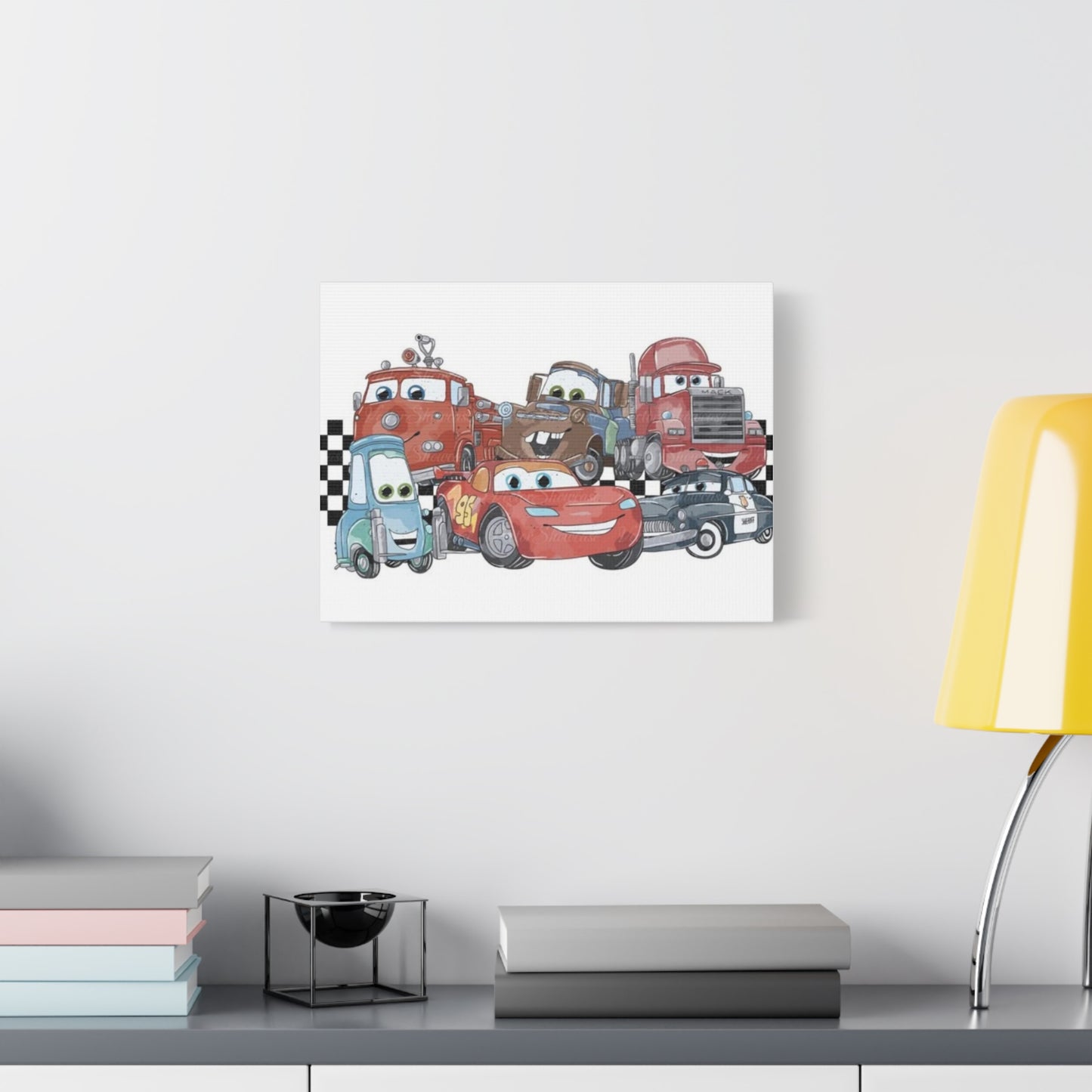 Kids Racing Cars Canvas Wall Art — Lightning McQueen & Friends Stretched Matte Print