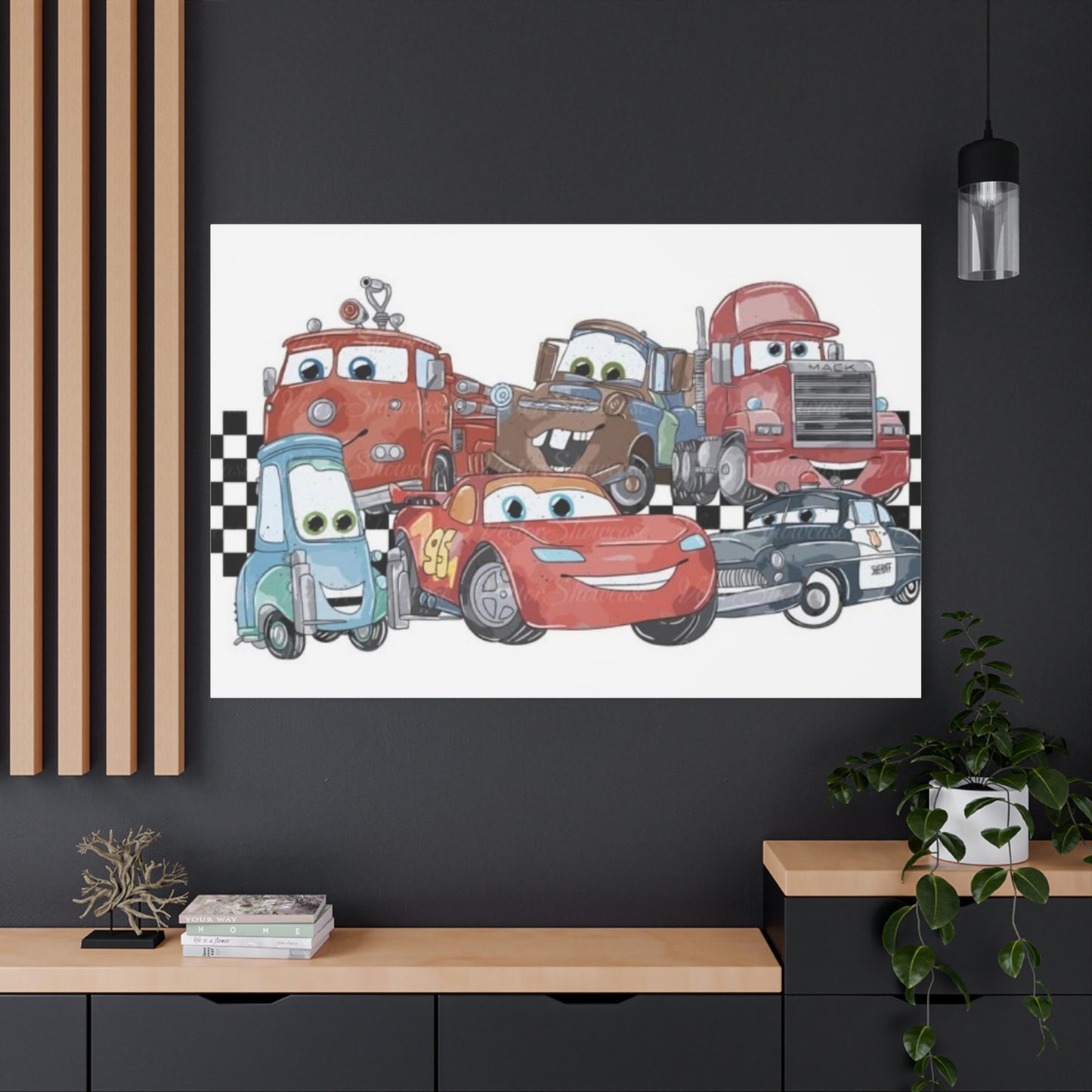 Kids Racing Cars Canvas Wall Art — Lightning McQueen & Friends Stretched Matte Print