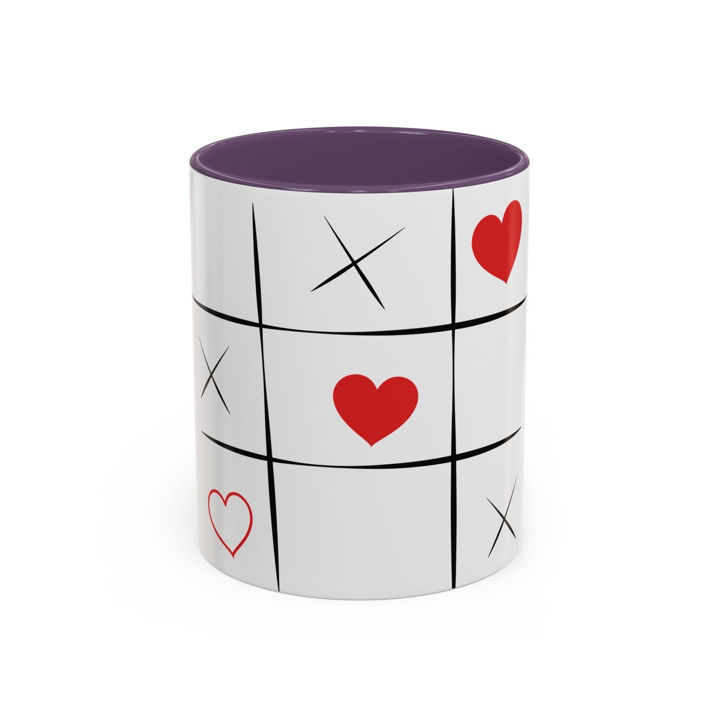 Heart Tic-Tac-Toe Accent Coffee Mug — Romantic Red Heart Game Design (11/15oz)