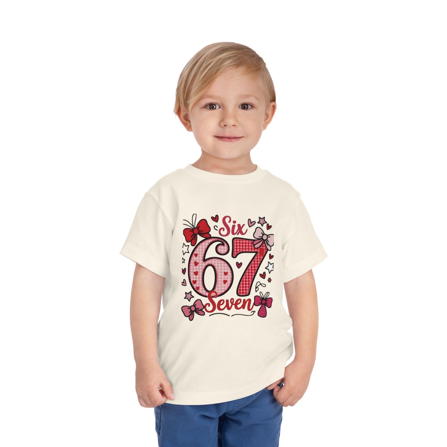 Girls' 'Six 67 Seven' Birthday Toddler Tee — Pink Bow 6th Birthday Shirt