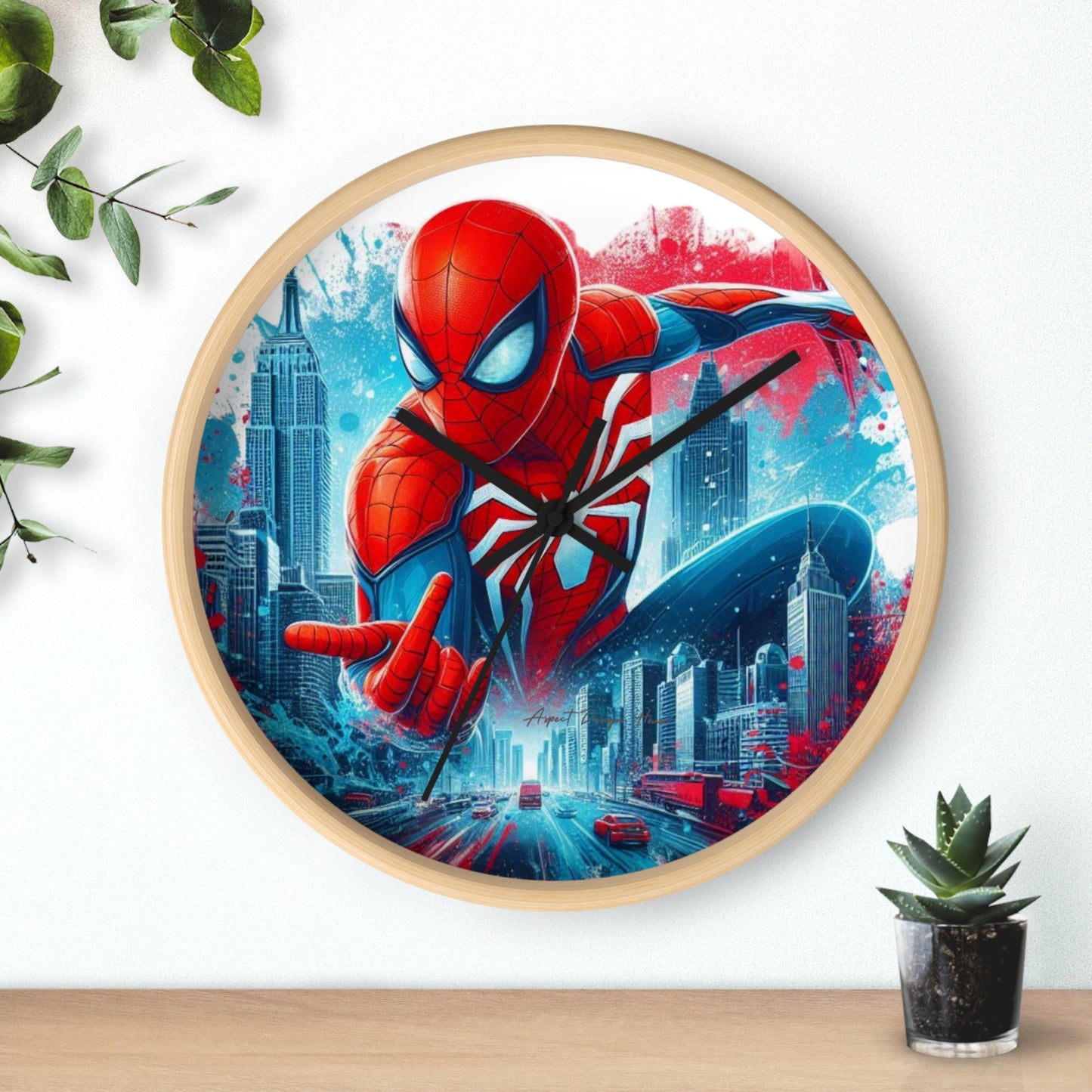 Superhero Wall Clock — Red & Blue City Web-Slinger Design