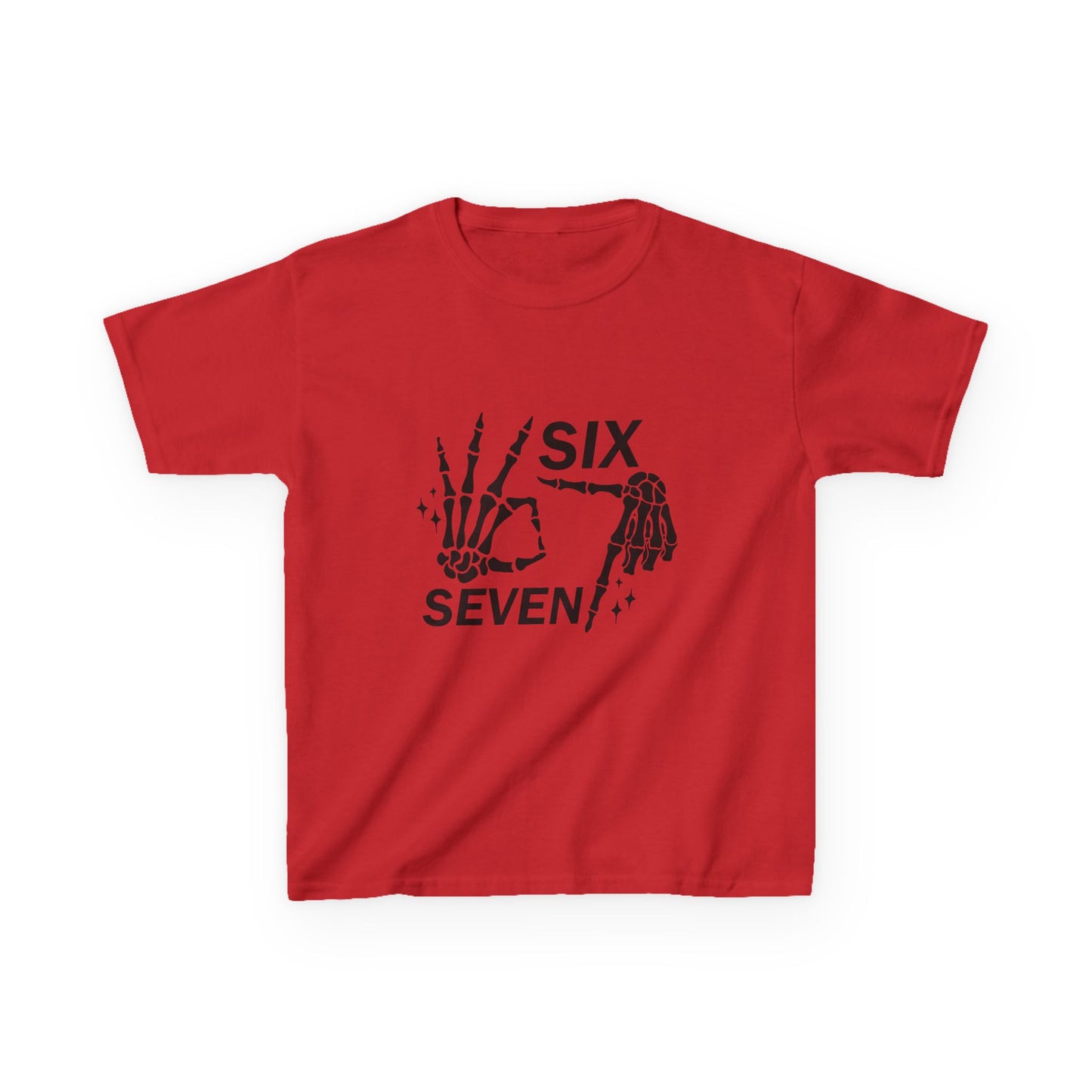 Kids Tee — 'Six Seven' Skeleton Hand Graphic Kids T‑Shirt (Skull Halloween Shirt)