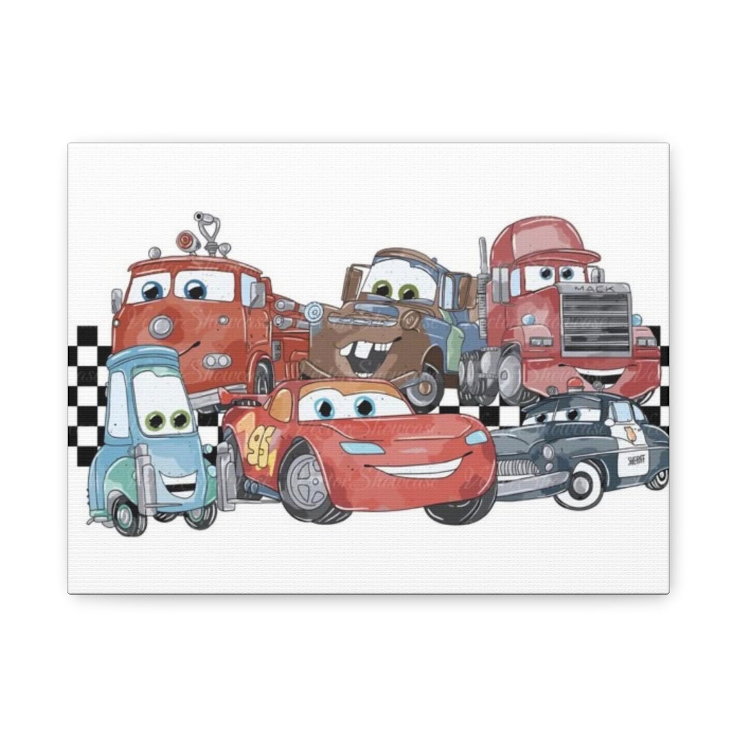 Kids Racing Cars Canvas Wall Art — Lightning McQueen & Friends Stretched Matte Print
