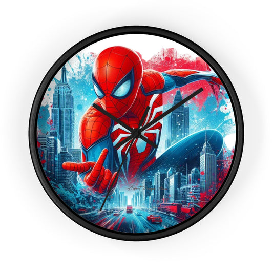 Superhero Wall Clock — Red & Blue City Web-Slinger Design